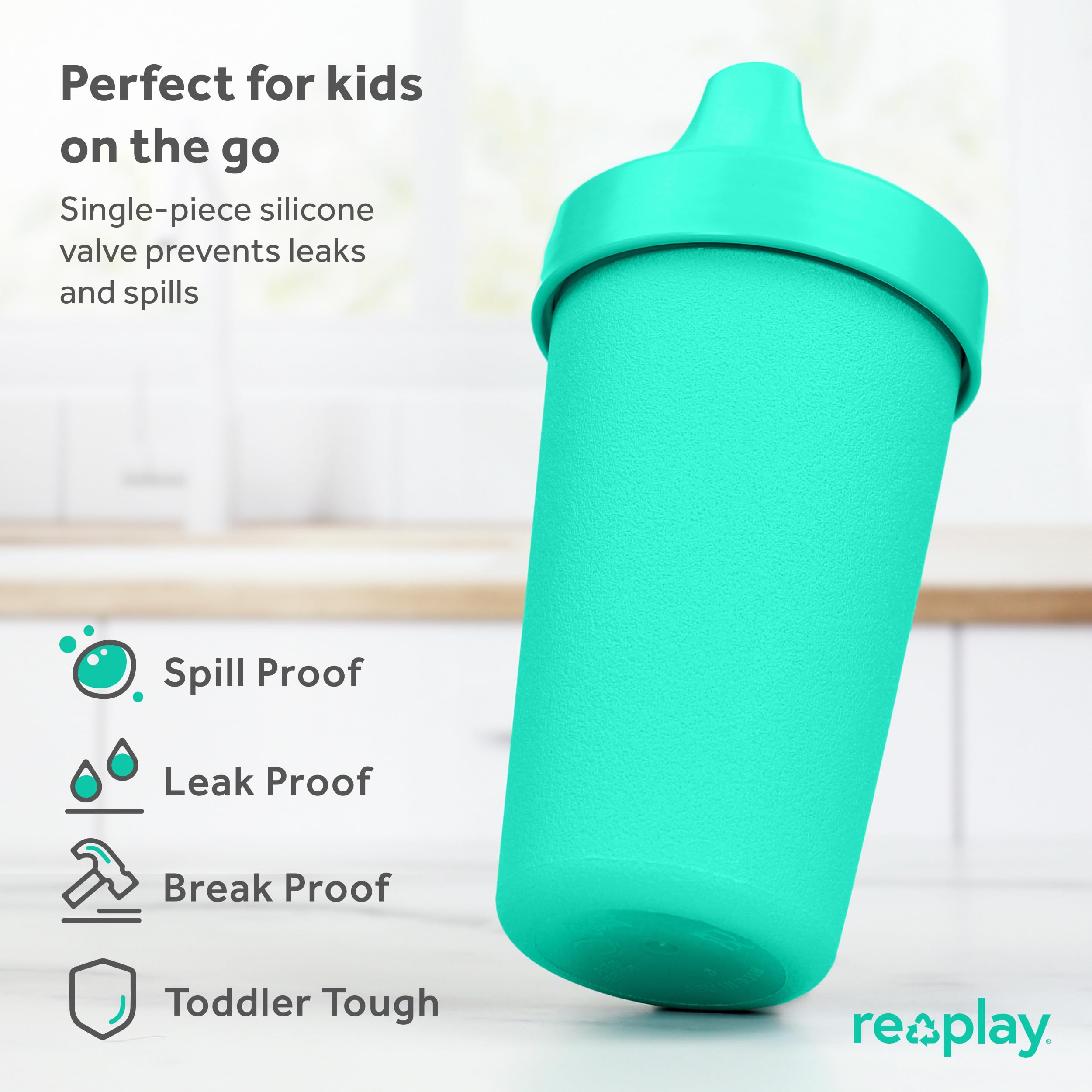 Re-Play USA Made 2-Pack Toddler Sippy Cups 10oz - BPA-Free Spill-Proof Kids Drinking Cups with Hard Spout - Dishwasher & Microwave Safe (3.13