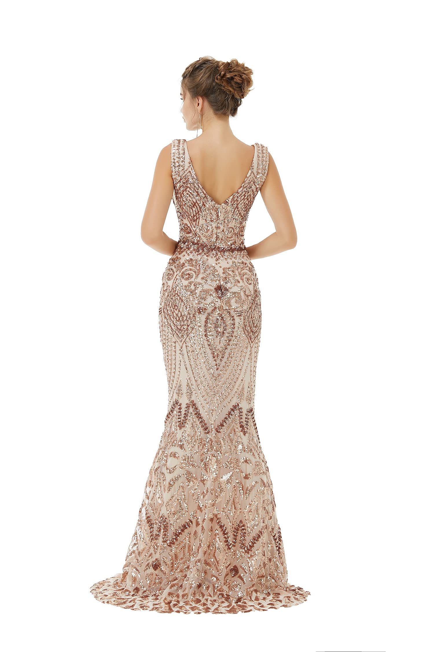 Sparkly Sequin V-Neck Mermaid Evening Dress for Women - Sleeveless Formal Prom Gown, Bridesmaid Dress for Weddings, Parties & Special Occasions