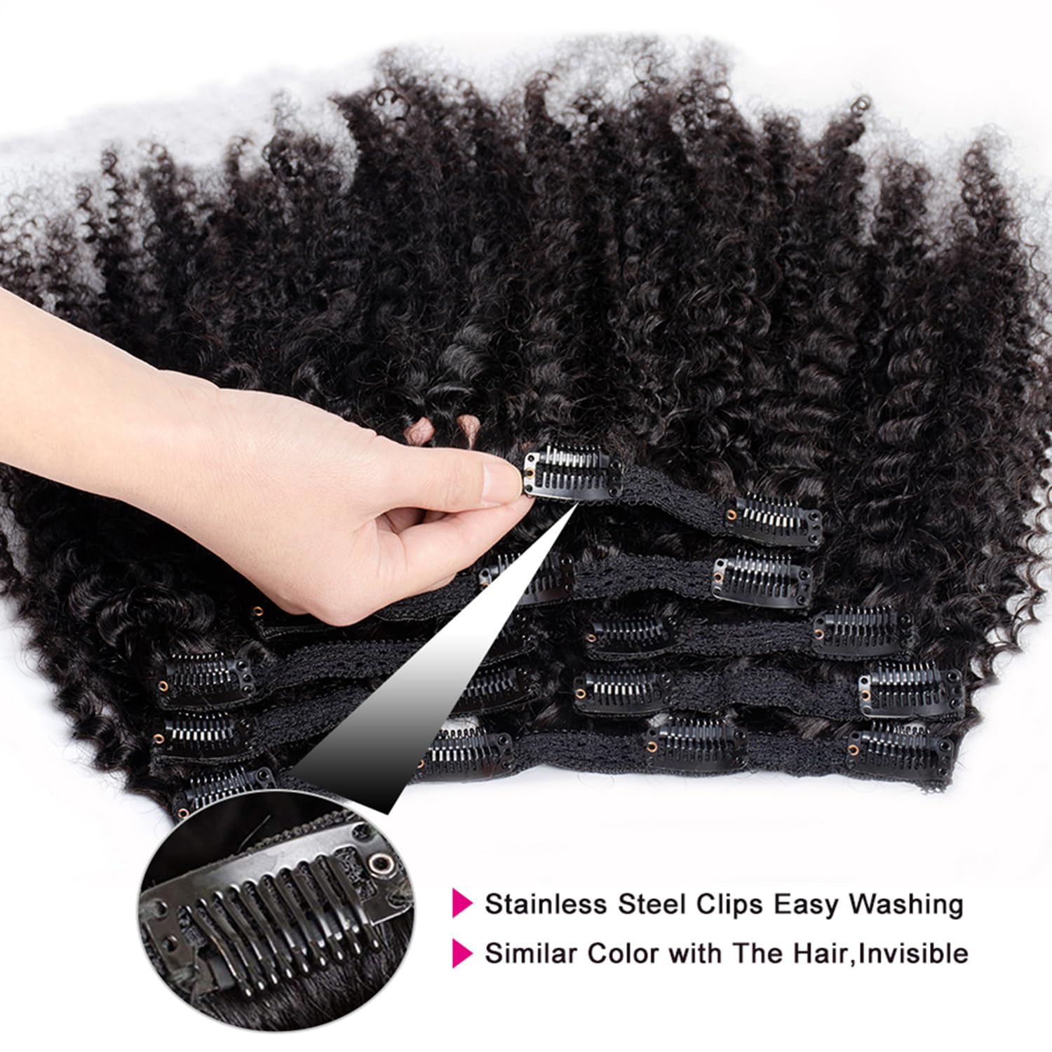 Afro Kinky Curly Clip-in Hair Extensions 10 Inch - 7Pcs Real Human Hair with 18 Clips (120g/set) for Black Women | Brazilian Virgin Hair | Natural Black Color | Perfect for Daily Wear, Parties & Special Occasions