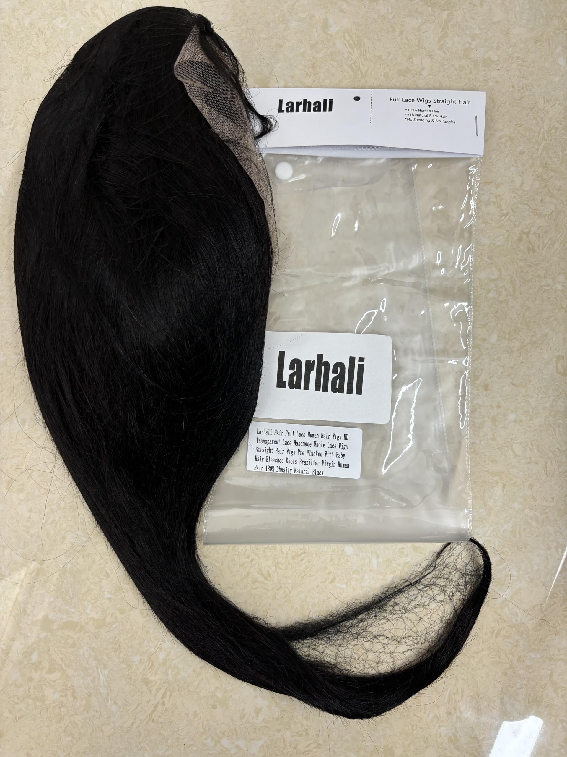 Larhali Full Lace Human Hair Wigs - HD Transparent Lace Handmade Brazilian Virgin Hair Wig with Pre-Plucked Hairline & Bleached Knots - 180% Density Natural Black Straight Hair (18 Inch) - Perfect for Daily Wear, Cosplay & Special Occasions
