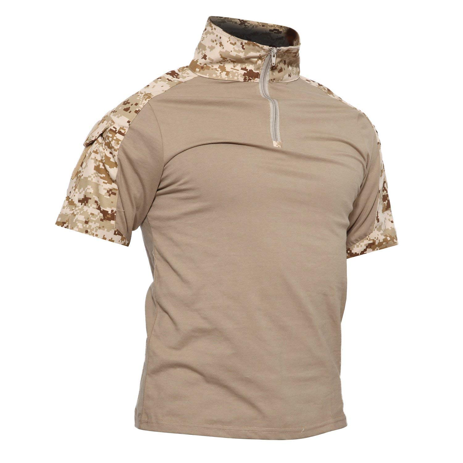 Lilychan Men's Tactical Short Sleeve Shirt - Military Combat Outdoor Shirt with Zipper Pocket | Perfect for Hiking, Camping & Airsoft Activities