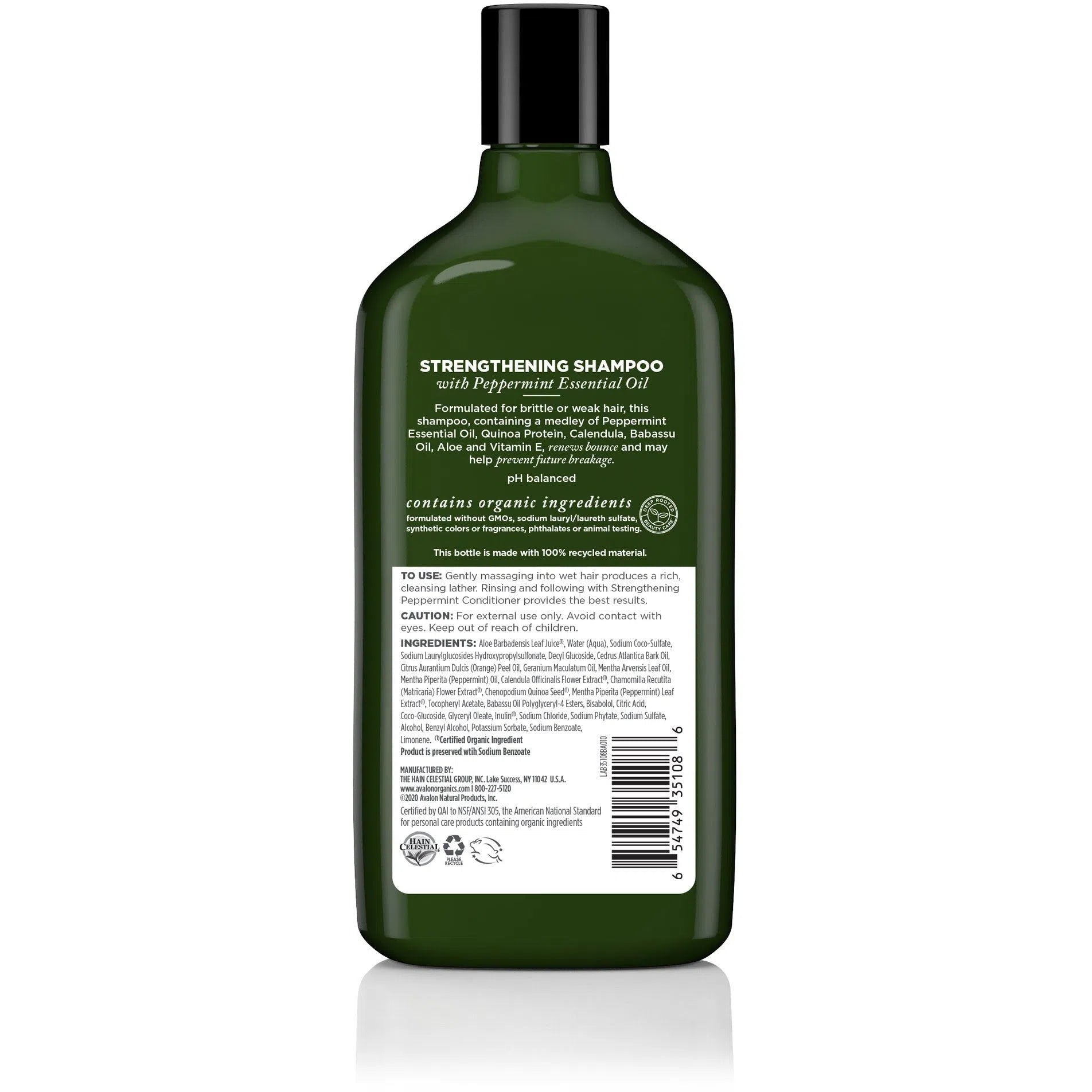 Avalon Organics Strengthening Peppermint Shampoo for Hair Growth & Scalp Care - Refreshing Minty Cleanse for Daily Use & Color-Treated Hair