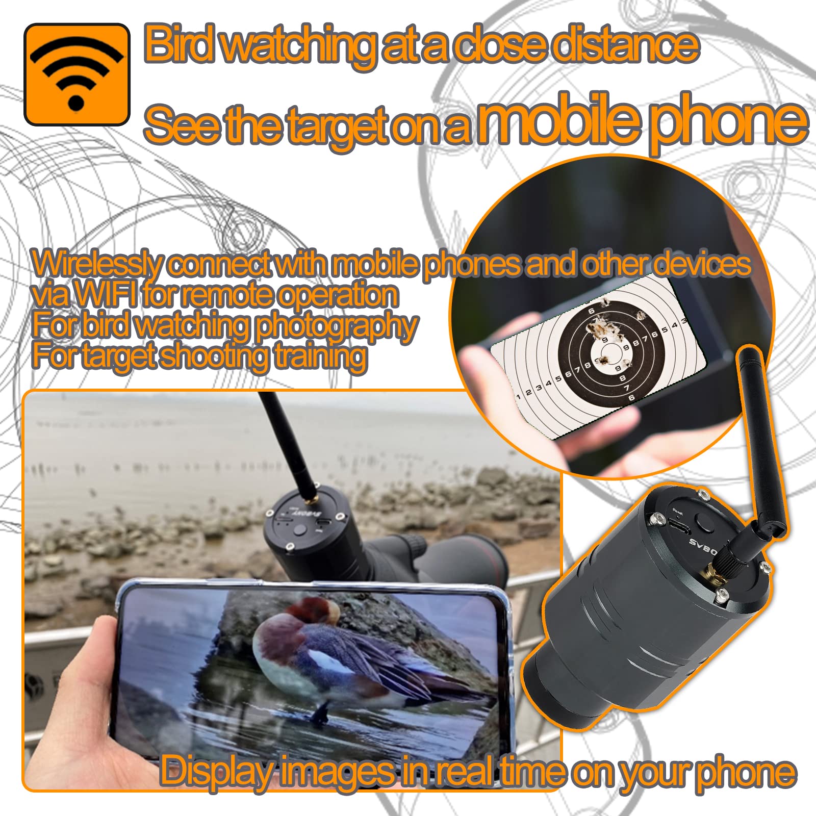 SVBONY SC001 WiFi Spotting Scope Camera - 1080P HD Wireless Digiscoping Camera for Bird Watching & Target Shooting | Compatible with SV406P & SA405 Telescopes | Capture Stunning Photos & Videos | Perfect for Outdoor Wildlife Observation & Hunting Adventures