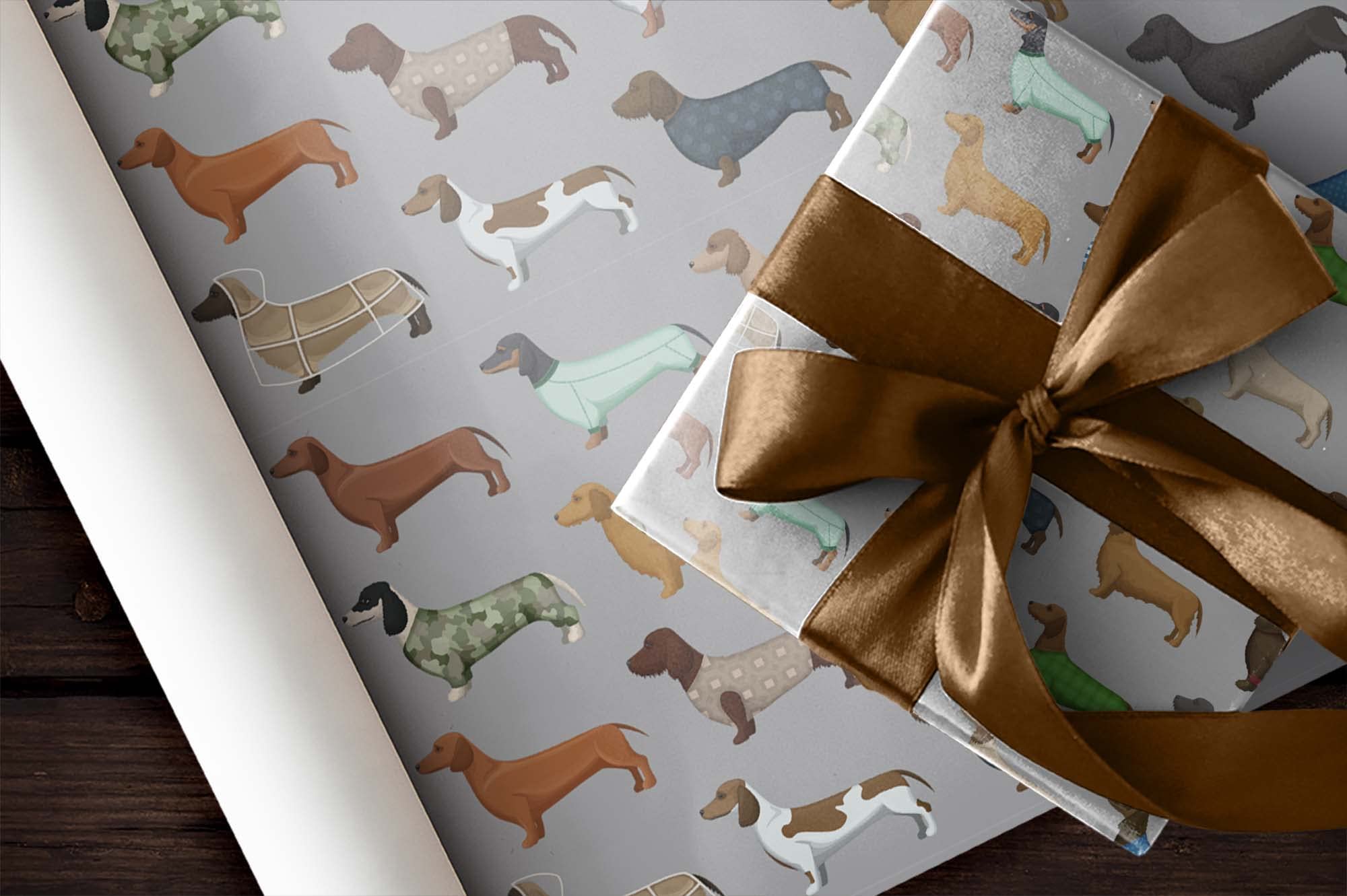 Premium Wiener Dog Sweater Gift Wrap - Cute Black & Brown Dachshund Design, 20x30 Inch Thick Wrapping Paper for Birthday Parties, Christmas Gifts & Pet Lover Decorations