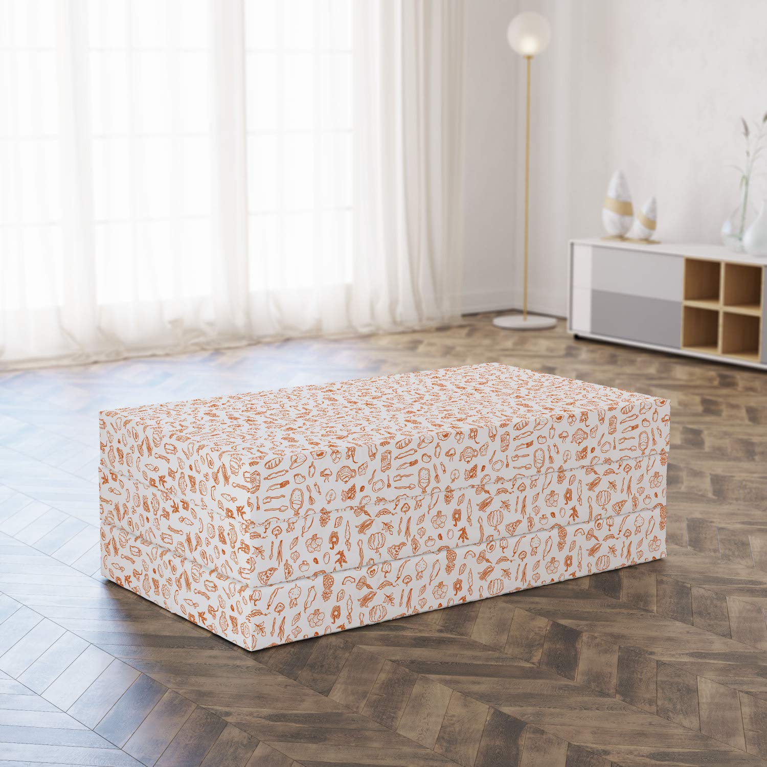 Ambesonne Food Art Foldable Mattress - Rolling Pin Whisk Lemon Print, 78.7 x 47.2 Inches, Burnt Orange & White - Perfect for Guest Beds, Dorm Rooms & Small Spaces