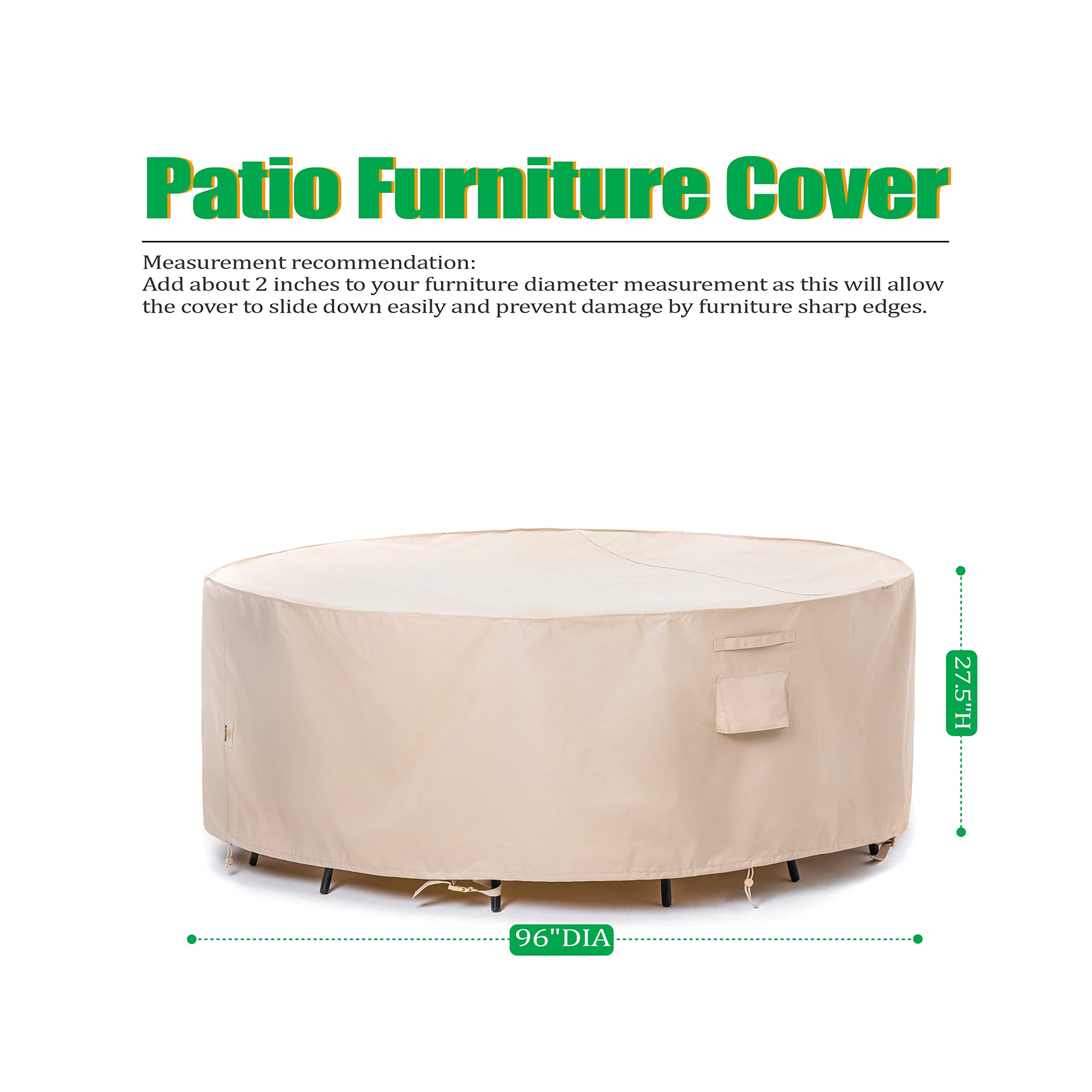 Waterproof UV-Resistant Round Patio Furniture Cover - 96