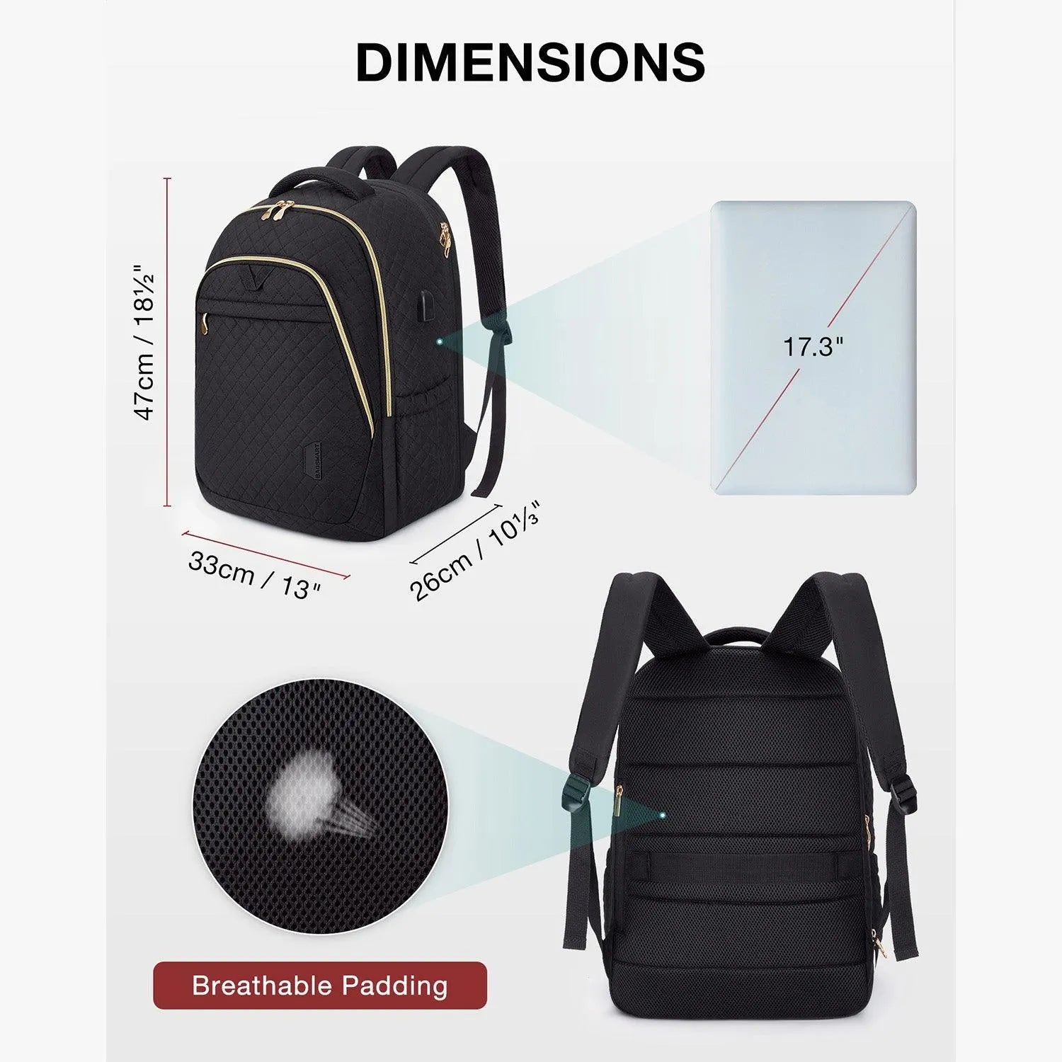 Bonchemin 15.6 Inch Laptop Backpack for Men & Women - Waterproof Travel Backpack with USB Charging Port - Perfect for Business, College, Commuting & Airplane Carry-On