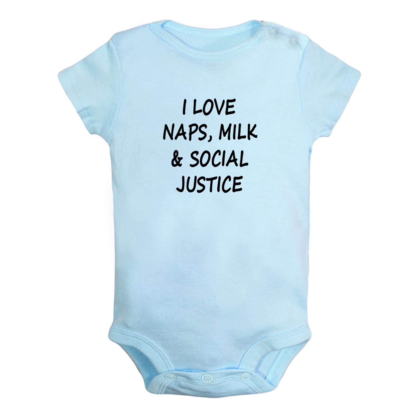 iDzn Funny 'I Love Naps Milk And Social Justice' Baby Rompers - Newborn Bodysuits & Infant Jumpsuits for Boys Girls - Cute Novelty Outfits | Perfect for Playdates, Photoshoots & Everyday Wear
