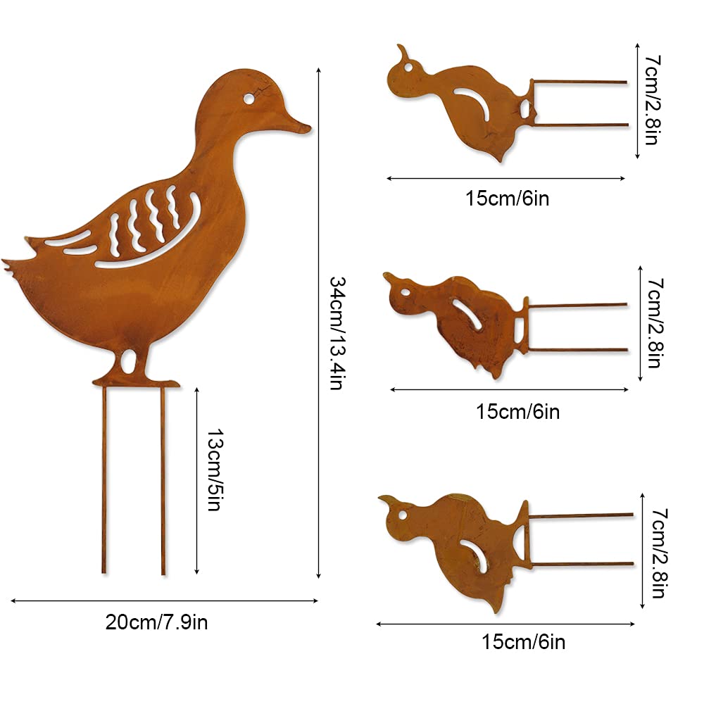 4 Pcs Animal Silhouette Garden Stakes - Metal Duck Hollow Statues for Outdoor Decor, Yard, Lawn & Garden Decoration (Yellow) - Perfect for Courtyards, Patios & Flower Beds