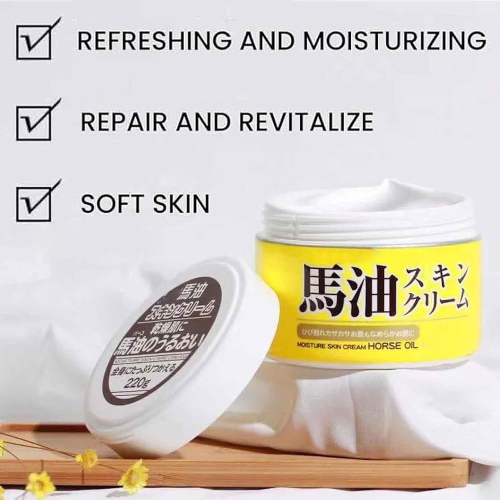 Horse Oil Moisturizing Cream for Face, Hands & Feet – Deep Hydration & Skin Repair – 2-Pack Set | Ideal for Dry Skin Care, Night Routine & Travel