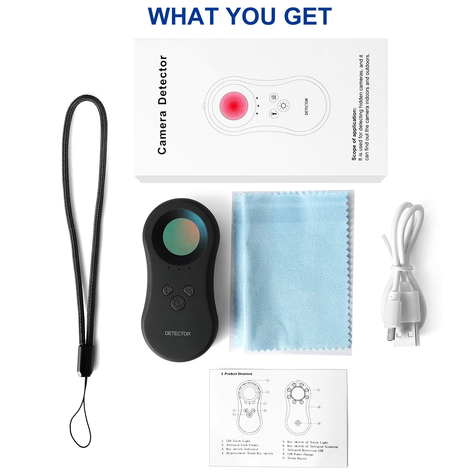 Portable Anti-Spy Hidden Camera Detector with LED Flashlight | 3-in-1 Bug Detector, Pinhole Camera Finder & Personal Alarm | Ideal for Home Security, Office Privacy & Travel Safety