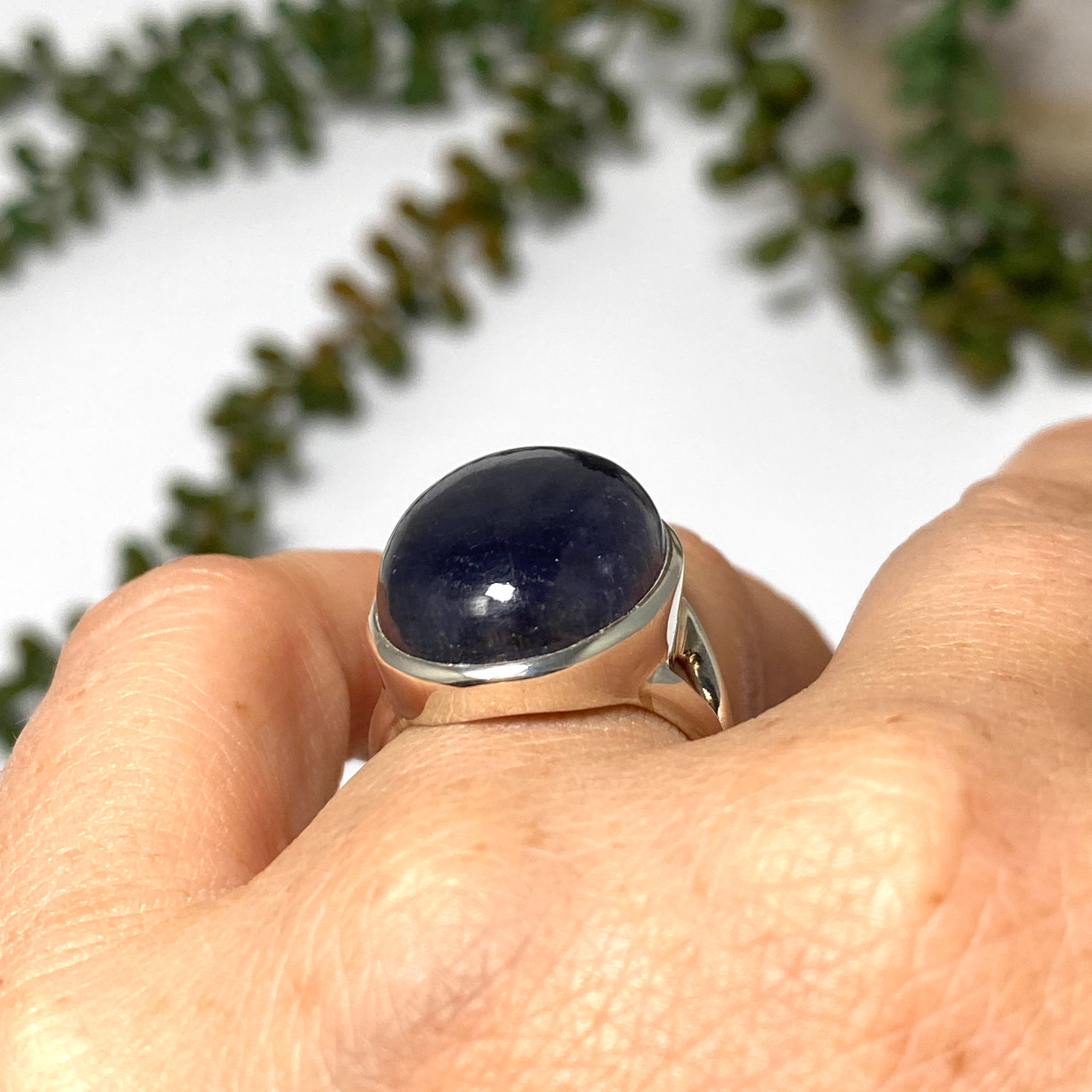 Iolite Sunstone Oval Cabochon Split Band Ring - Size 6.5 - Handmade Sterling Silver Jewelry - Perfect for Wedding, Engagement & Everyday Wear