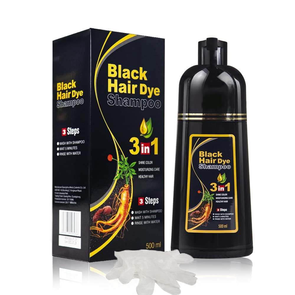 ZemGlam Herbal 3-in-1 Instant Black Hair Dye Shampoo - 500ml for Women & Men | Natural Hair Color Treatment for Gray Coverage at Home