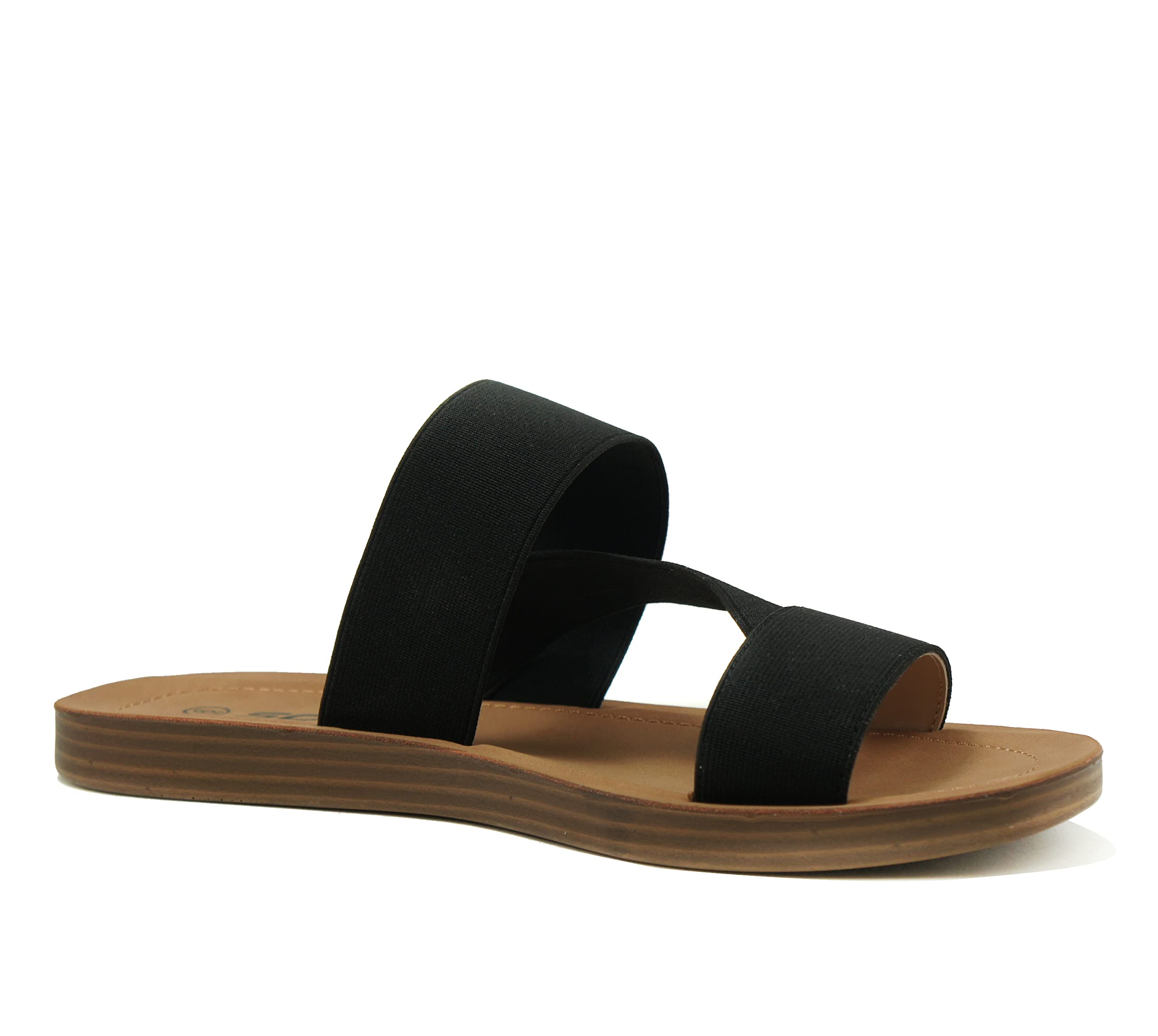 Women's Fashion Gladiator Sandals - Slip On Open Toe Sandals with Double Elastic Bands & Diagonal Strap - Comfortable Casual Shoes for Beach, Summer Outfits & Daily Wear