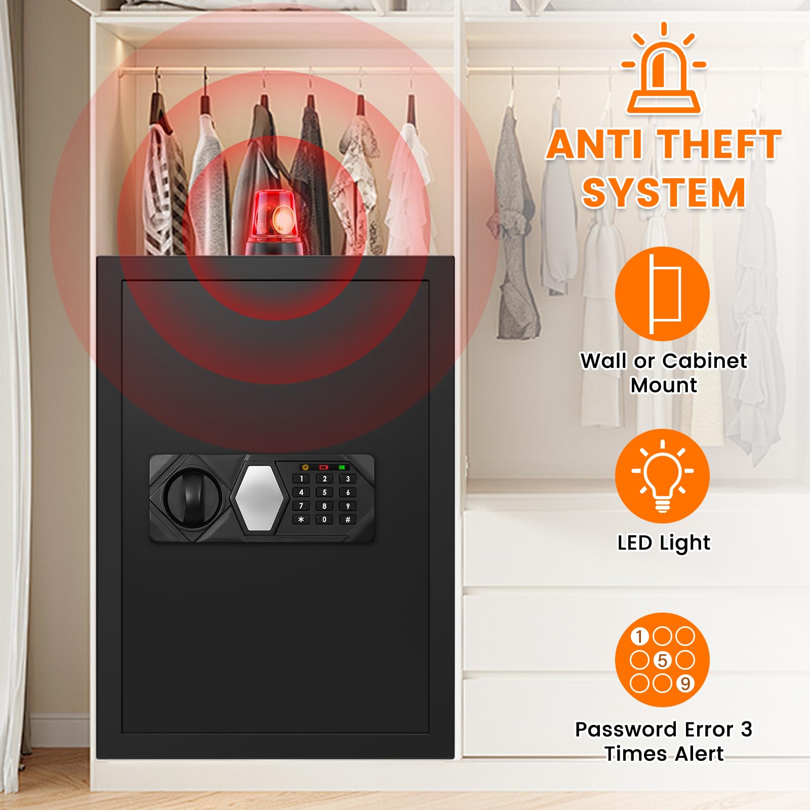 3.2 Cubic Foot Large Fireproof Safe Box for Home & Office - Digital Security Safe with Backup Keys, Alarm System, Water & Fire Resistant - Anti-Theft Protection for Documents, Cash, Jewelry (Perfect for Home Security & Business Use)
