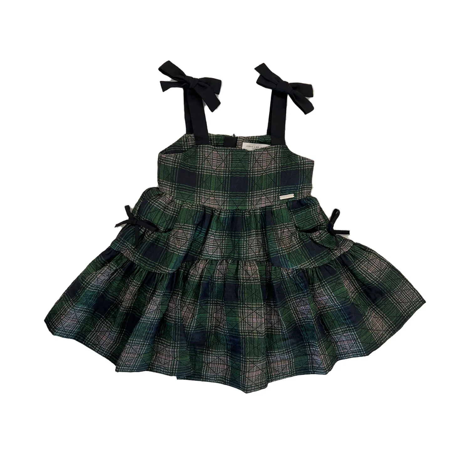 Jessie and James Women's Green Quilted Check Balloon Sleeveless Dress | Elegant Casual Wear for Parties, Dates & Special Occasions