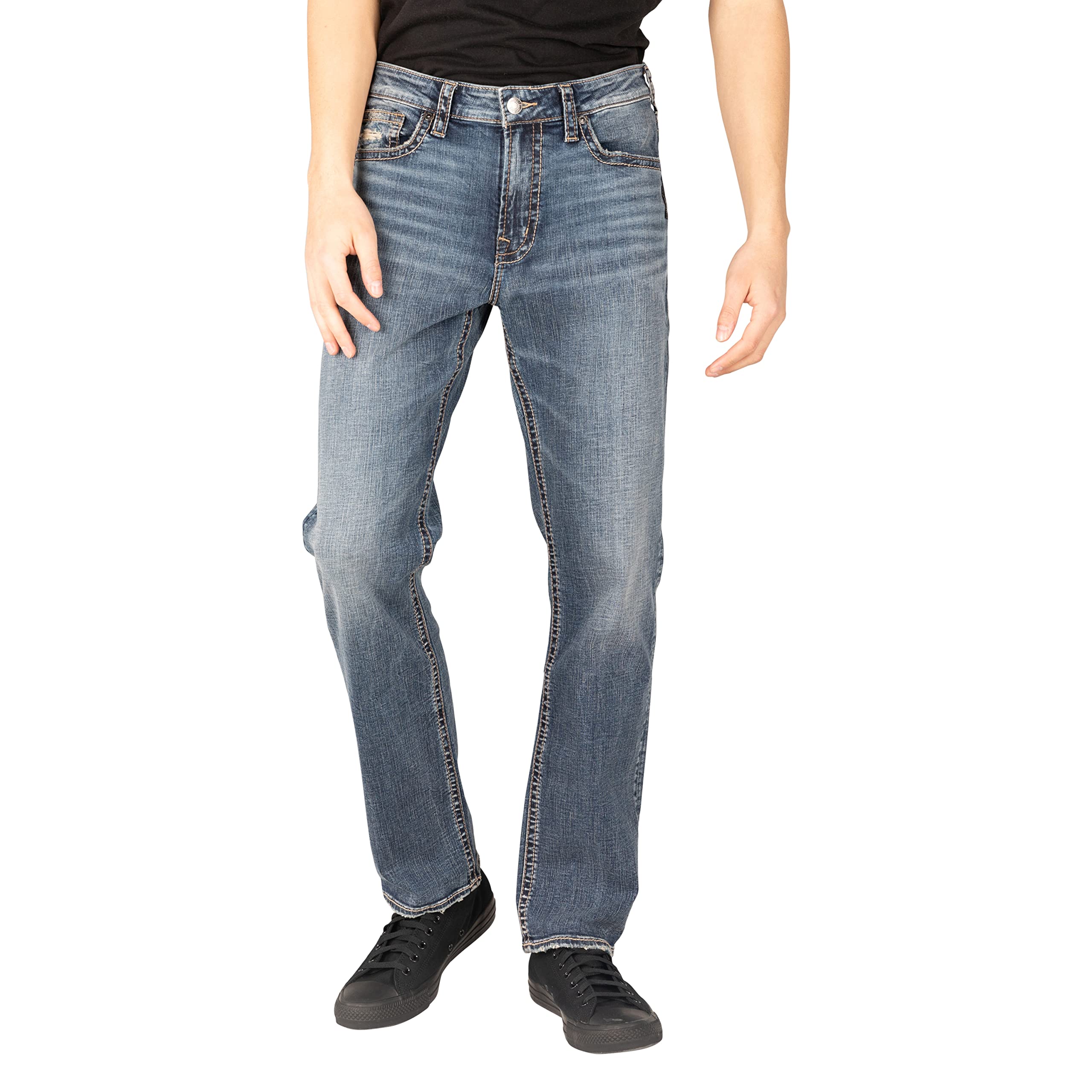 Silver Jeans Co. Men's Graystone Classic Fit Straight Leg Denim Jeans - Comfortable Casual & Work Pants for Everyday Wear