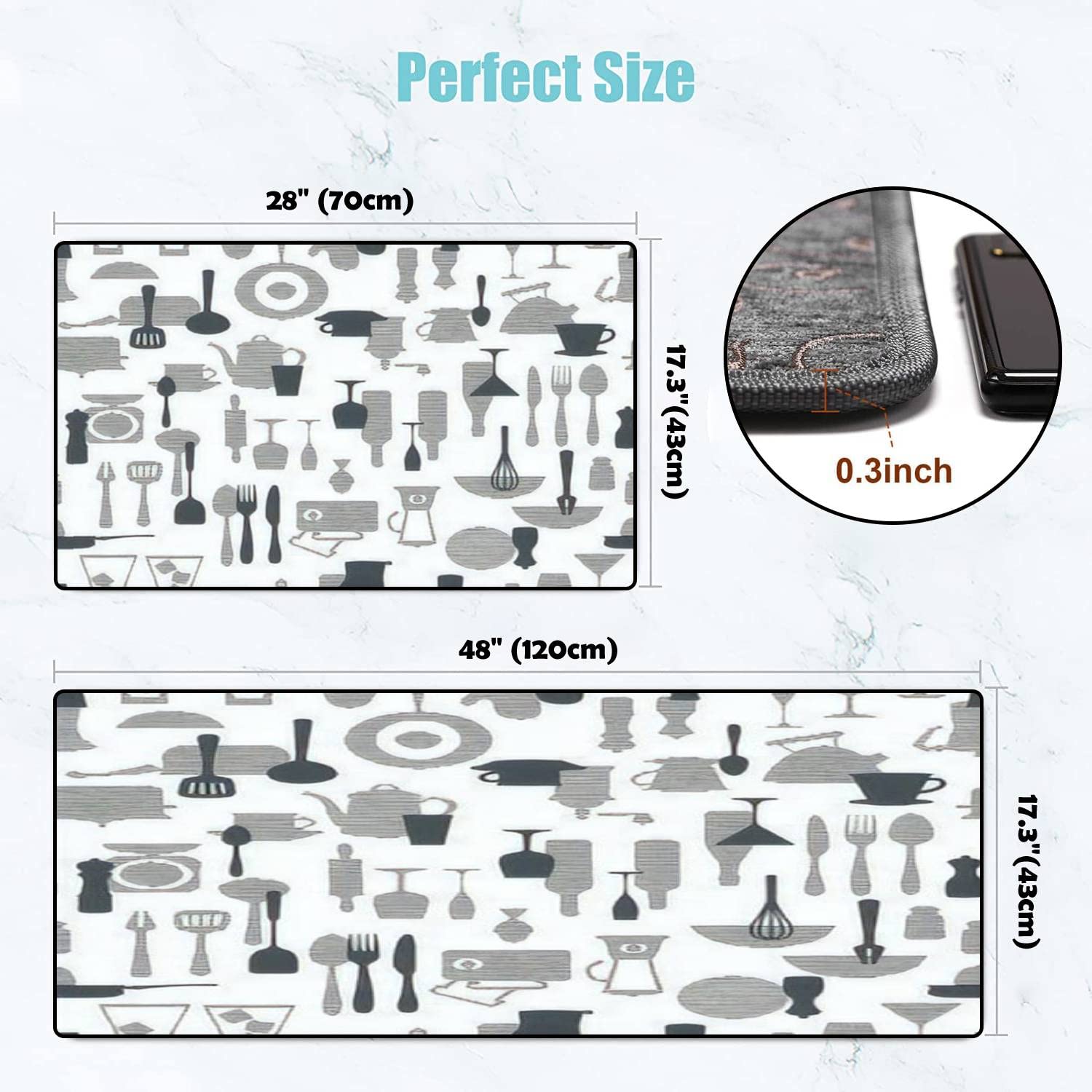 Non-Slip Washable Kitchen Rugs Set - Anti-Fatigue Floor Mats for Standing Comfort, Decor Runner for Kitchen & Bathroom - Perfect for Cooking, Dishwashing & High-Traffic Areas