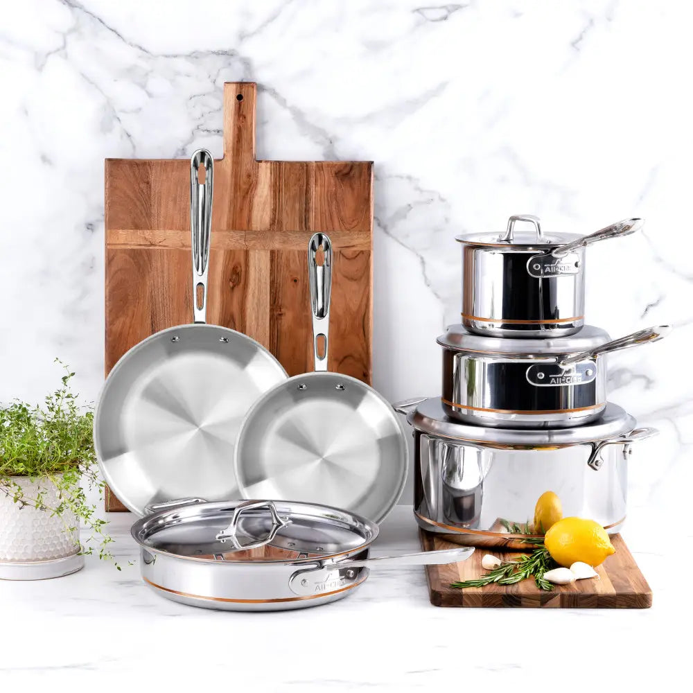 All-Clad 10-Piece 5-Ply Stainless Steel Cookware Set with Copper Core - Professional Kitchen Cookware for Home Chefs & Cooking Enthusiasts - Perfect for Searing, Sautéing, Boiling & Gourmet Meal Preparation
