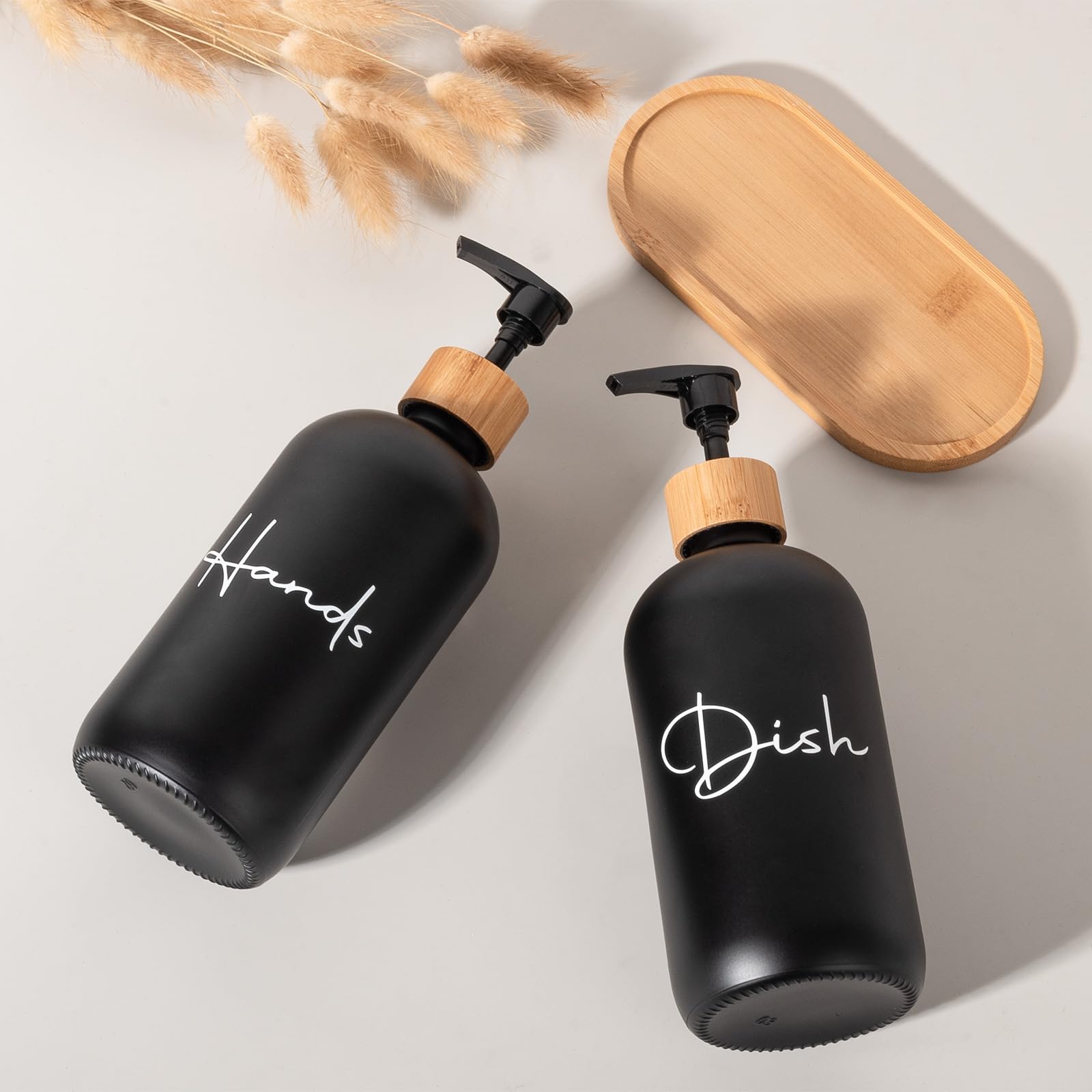 17 oz Empty Glass Soap Dispenser Bottles - Refillable Hand & Dish Soap Pump for Bathroom, Kitchen Sink - Black (2 Pack) | Perfect for Liquid Soap Storage & Home Decor