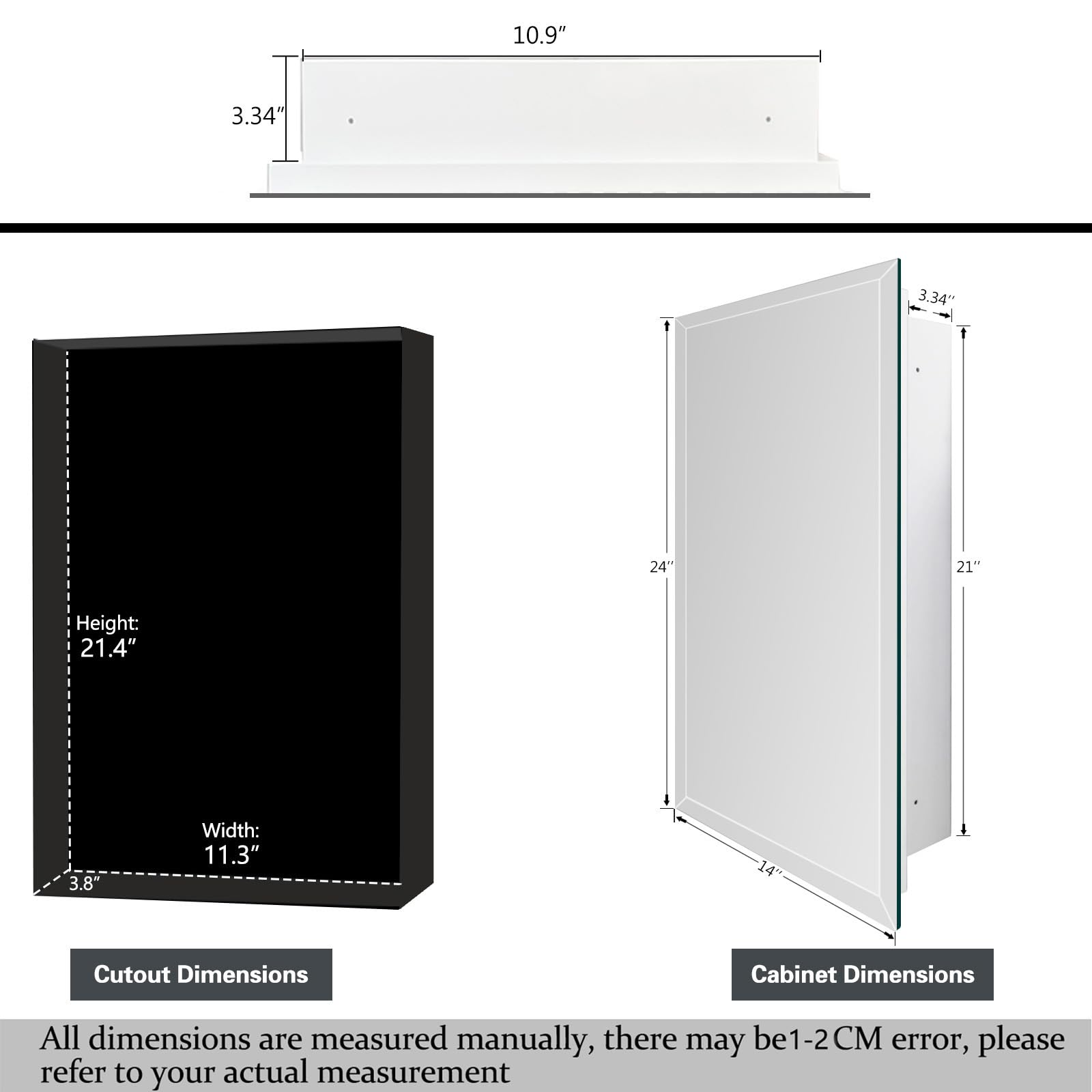 14x24 Inch Frameless Medicine Cabinet with Beveled Mirror - Wall Mounted Bathroom Storage for Toilet & Kitchen - Recessed or Surface Mount Installation - Perfect for Small Spaces & Modern Bathrooms