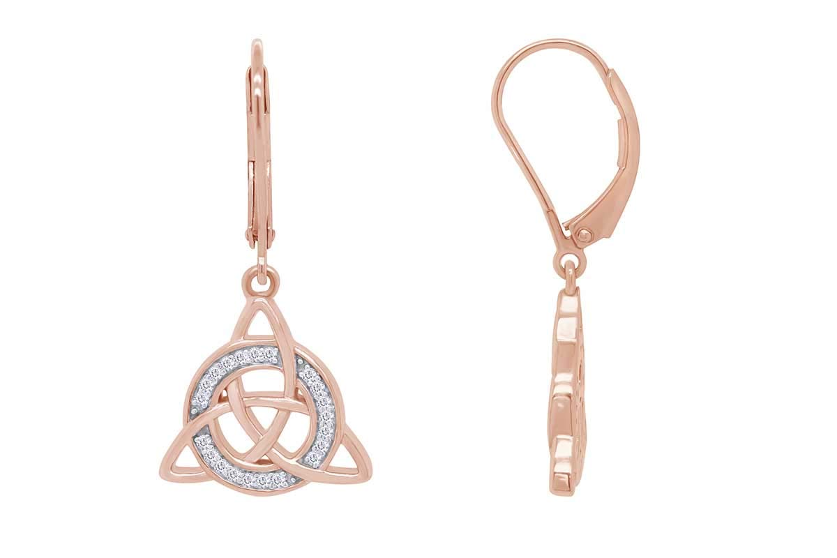 1/10 CTTW Diamond Celtic Trinity Knot 14K Gold Over Sterling Silver Earrings for Women - Elegant Irish Jewelry for Weddings, Anniversaries & Special Occasions