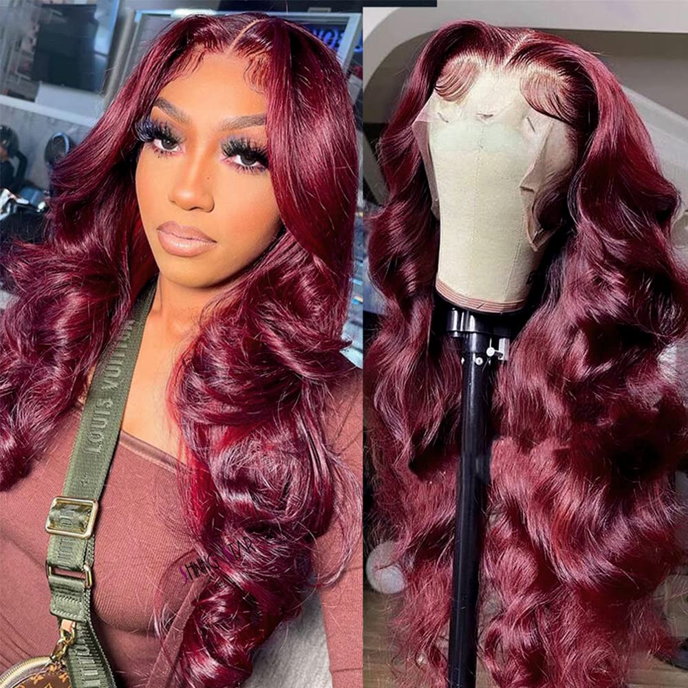 99J Burgundy Lace Front Wigs Human Hair - 13x4 HD Transparent Lace Frontal with Baby Hair & Pre-Plucked Hairline | Body Wave Glueless Lace Wig for Women (22 Inch) | Perfect for Cosplay, Daily Wear, and Special Occasions