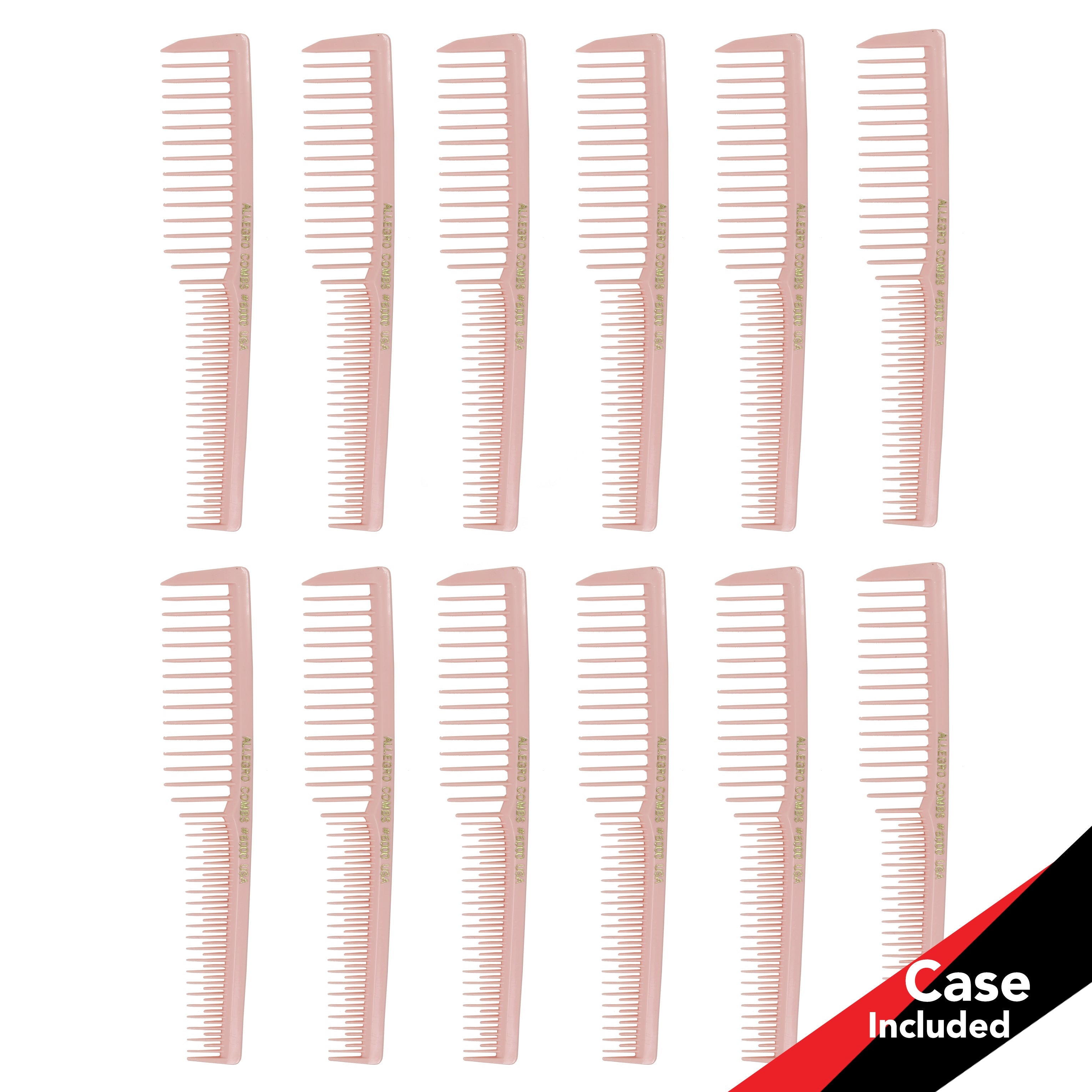 Allegro Combs #6000 Wide Tooth Teasing Vented Hair Comb - 12 Pack for Styling, Detangling & Volumizing - Perfect for Salons, Home Use & Travel