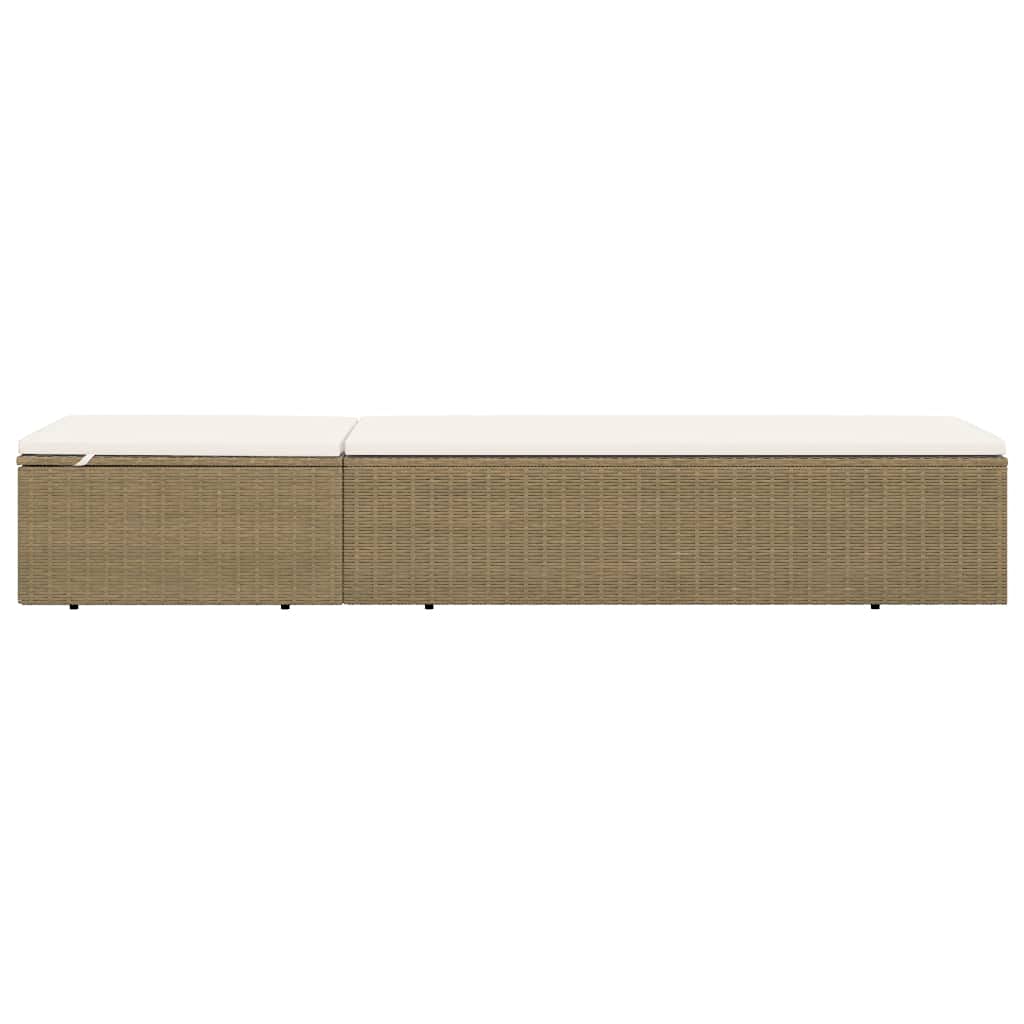 vidaXL Brown and Cream White Poly Rattan Sunlounger - Patio, Garden, Terrace Outdoor Chaise Lounge Chair with Sun Bed - Perfect for Poolside Relaxation, Backyard Lounging & Beachside Comfort