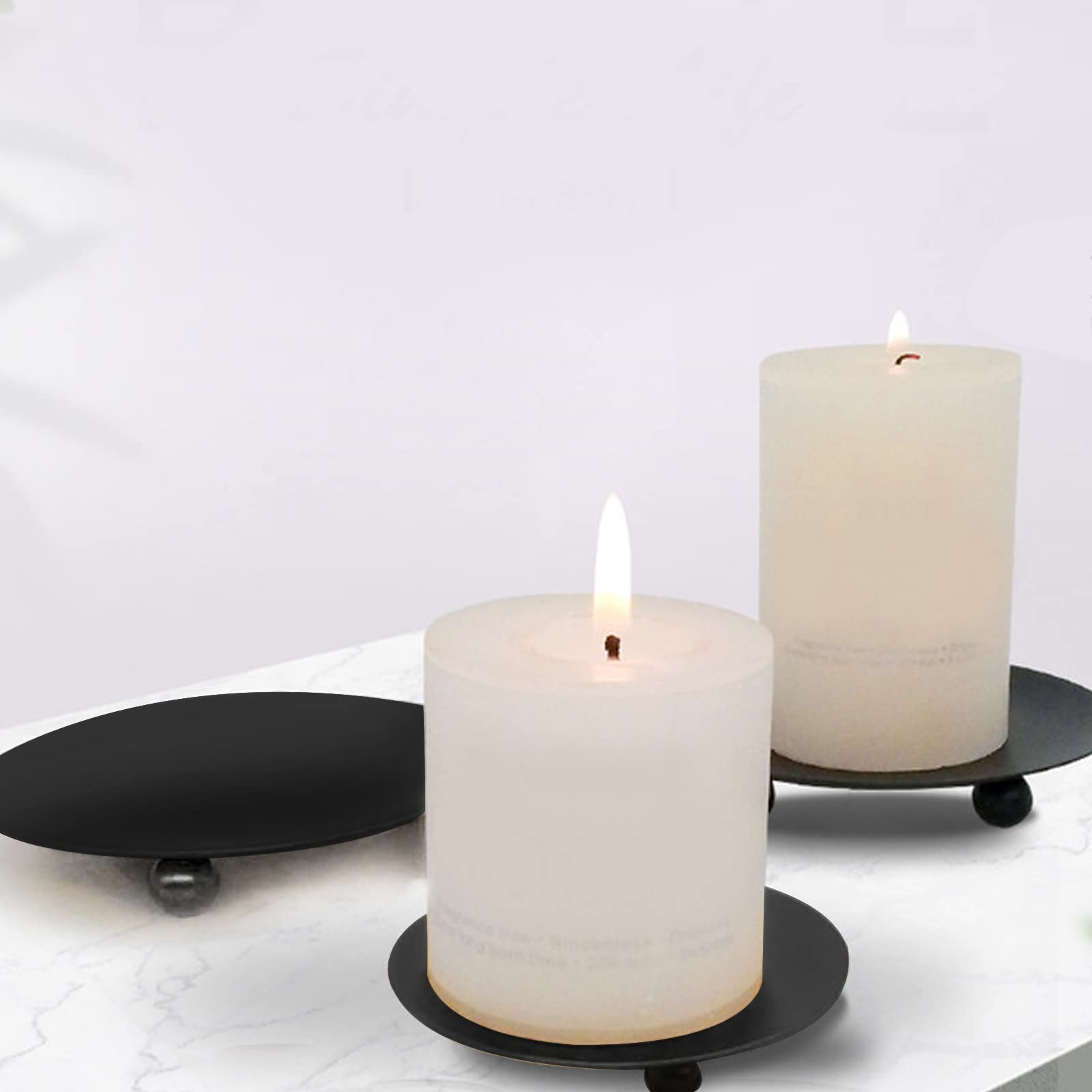 Iron Plate Candle Holder Set of 3 - Decorative Gold Pillar Candlestick Holders for LED, Wax Candles & Incense Cones - Elegant Centerpieces for Weddings, Spa, Home Decor (Black)