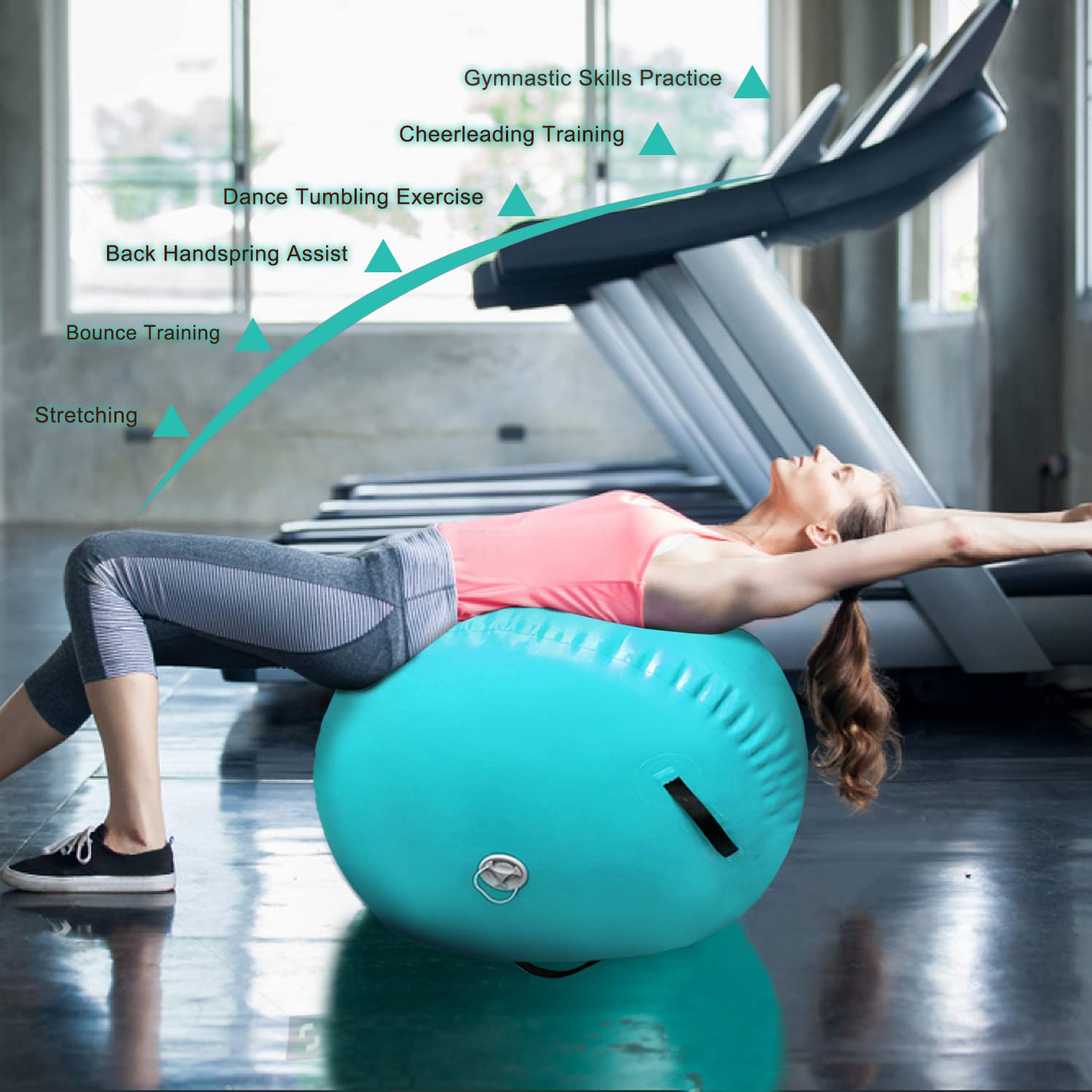 Inflatable Gymnastics Air Barrel Roller Mat - Back Handspring Training Equipment, Tumbling Track for Home & Gym Use - Yoga Balance & Cheerleading Exercise Mat with Electric Air Pump - Perfect for Kids, Adults, Gymnasts & Fitness Enthusiasts