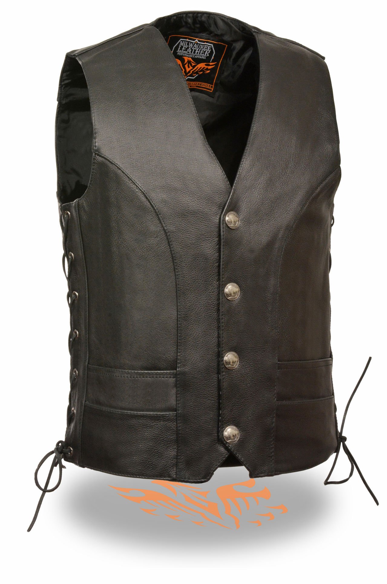 Milwaukee Leather Men's Premium Side Lace Leather Vest with Buffalo Snaps - Black, Size 56 | Western Biker Style for Motorcycle Riding & Casual Outfits