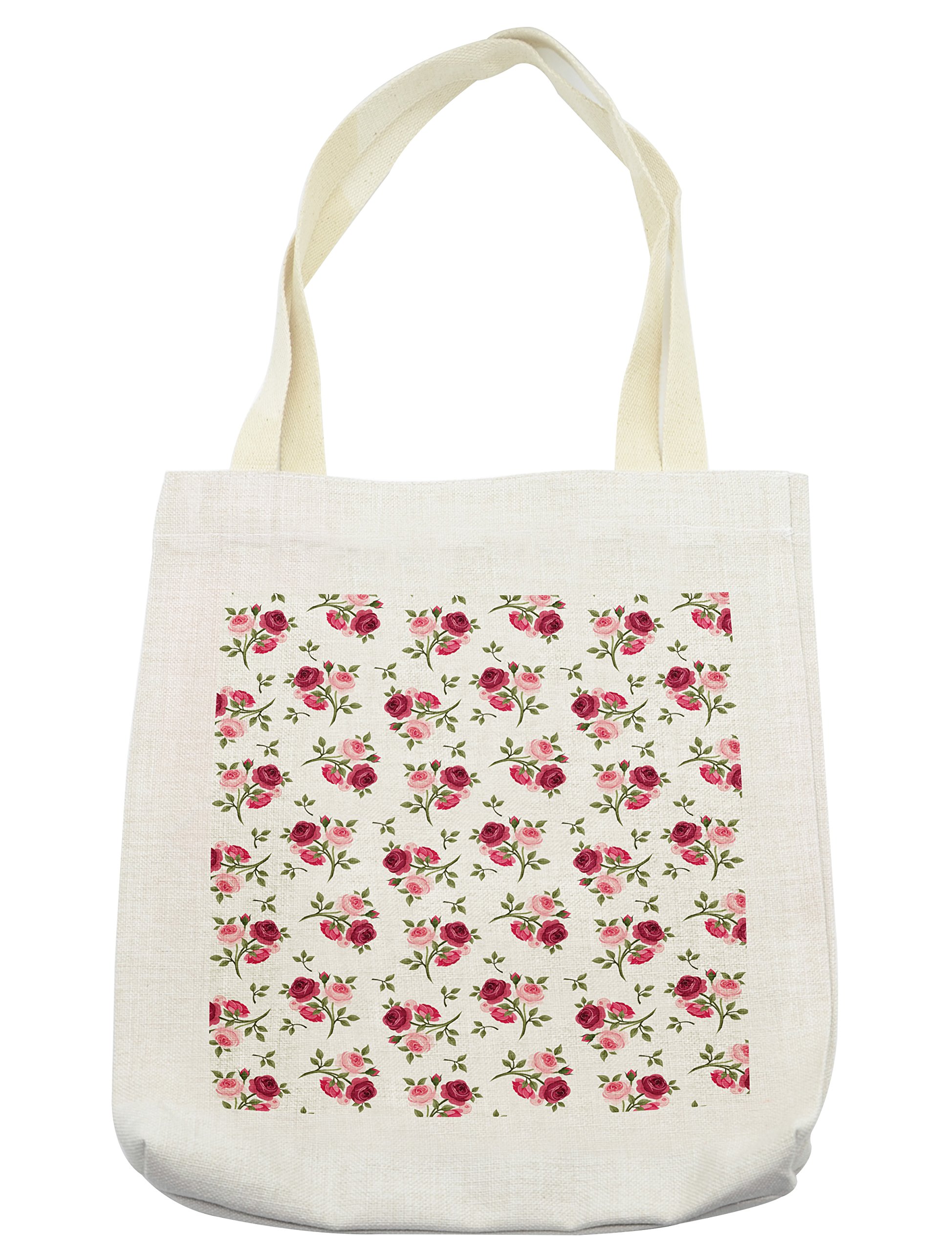 Lunarable Rose Tote Bag - Classic English Garden Floral Print Reusable Linen Shopping Bag (16.5