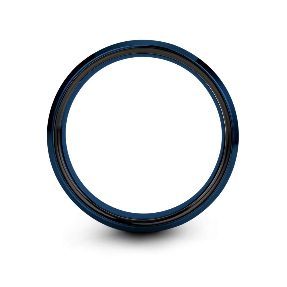 10mm Tungsten Carbide Wedding Band Ring for Men & Women - Blue Black Gunmetal with Blue Beveled Edge, Brushed/Polished Finish, Custom Engraving - Perfect for Anniversary, Engagement & Everyday Wear
