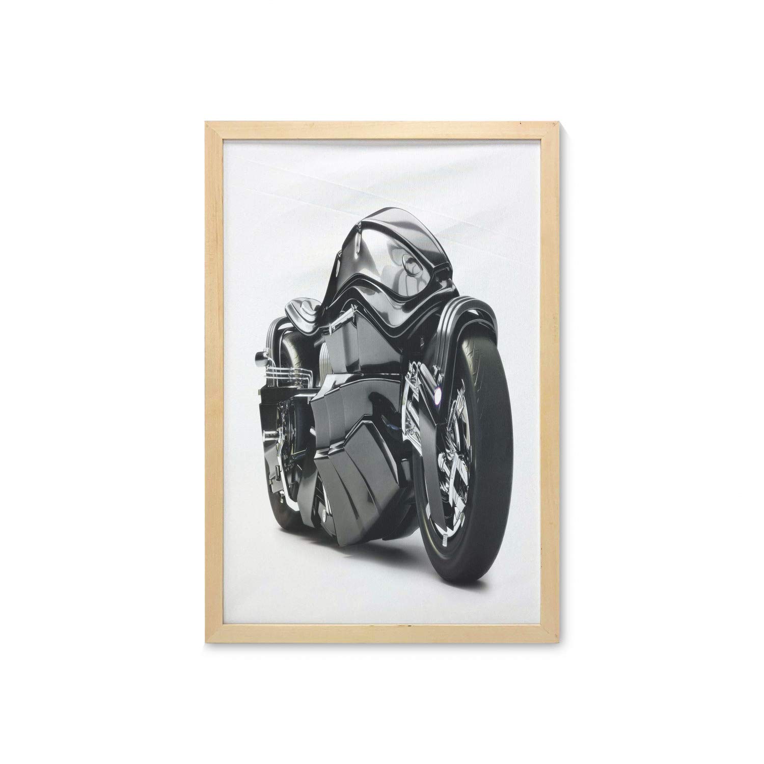 Ambesonne Futuristic Motorcycle Wall Art with Frame - Modern High-Tech Custom Bike Poster for Living Room, Bedroom, Bathroom & Dorm Decor - 23x35 Inch Black Printed Fabric Wall Decor - Perfect for Biker Enthusiasts & Tech-Inspired Home Design