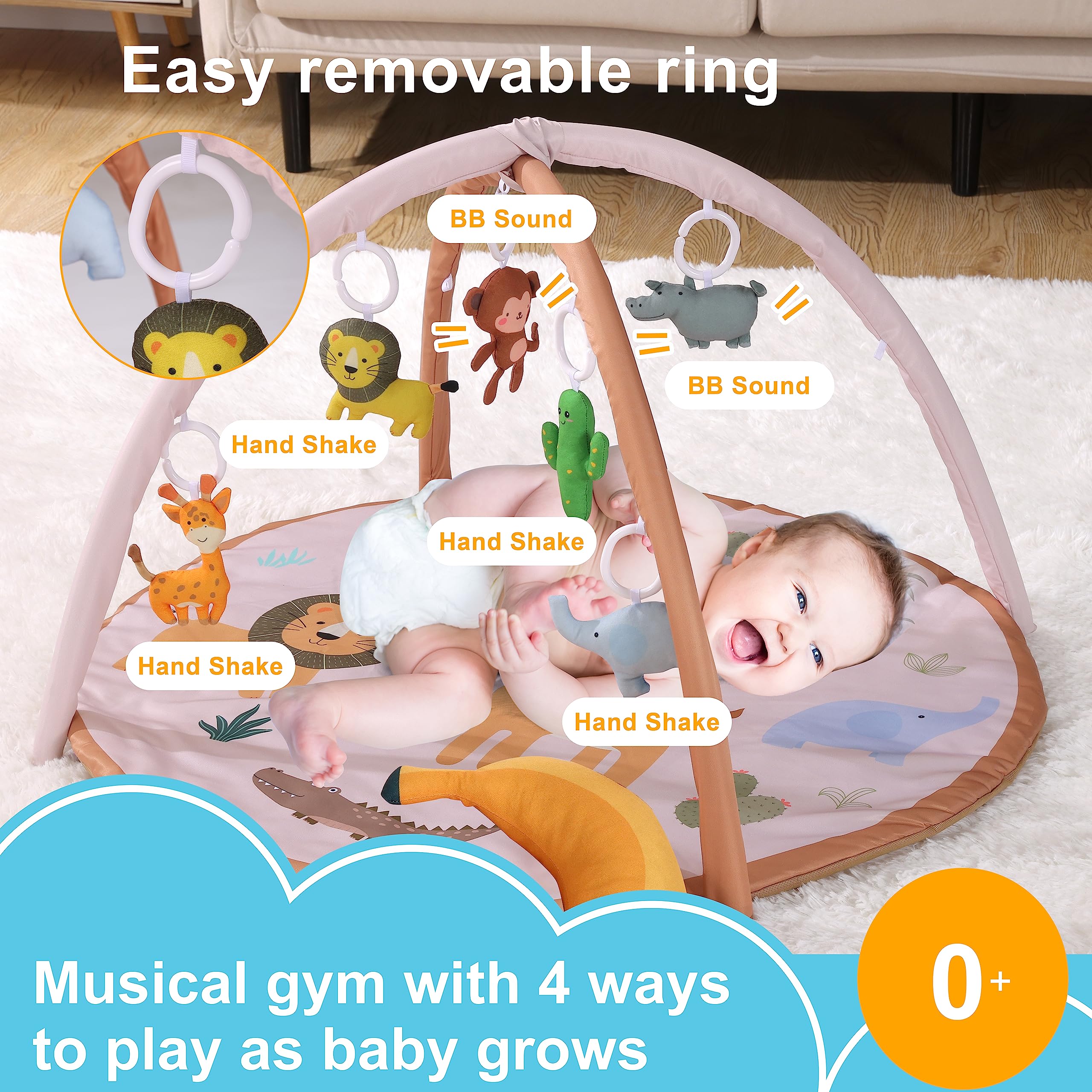 7 in 1 Baby Play Mat with 6 Detachable Toys & Banana Pillow - Tummy Time Activity Gym for Infant Sensory Development (0-36 Months) | Perfect Newborn Gift for Boys & Girls | Great for Nursery, Daycare & Playtime