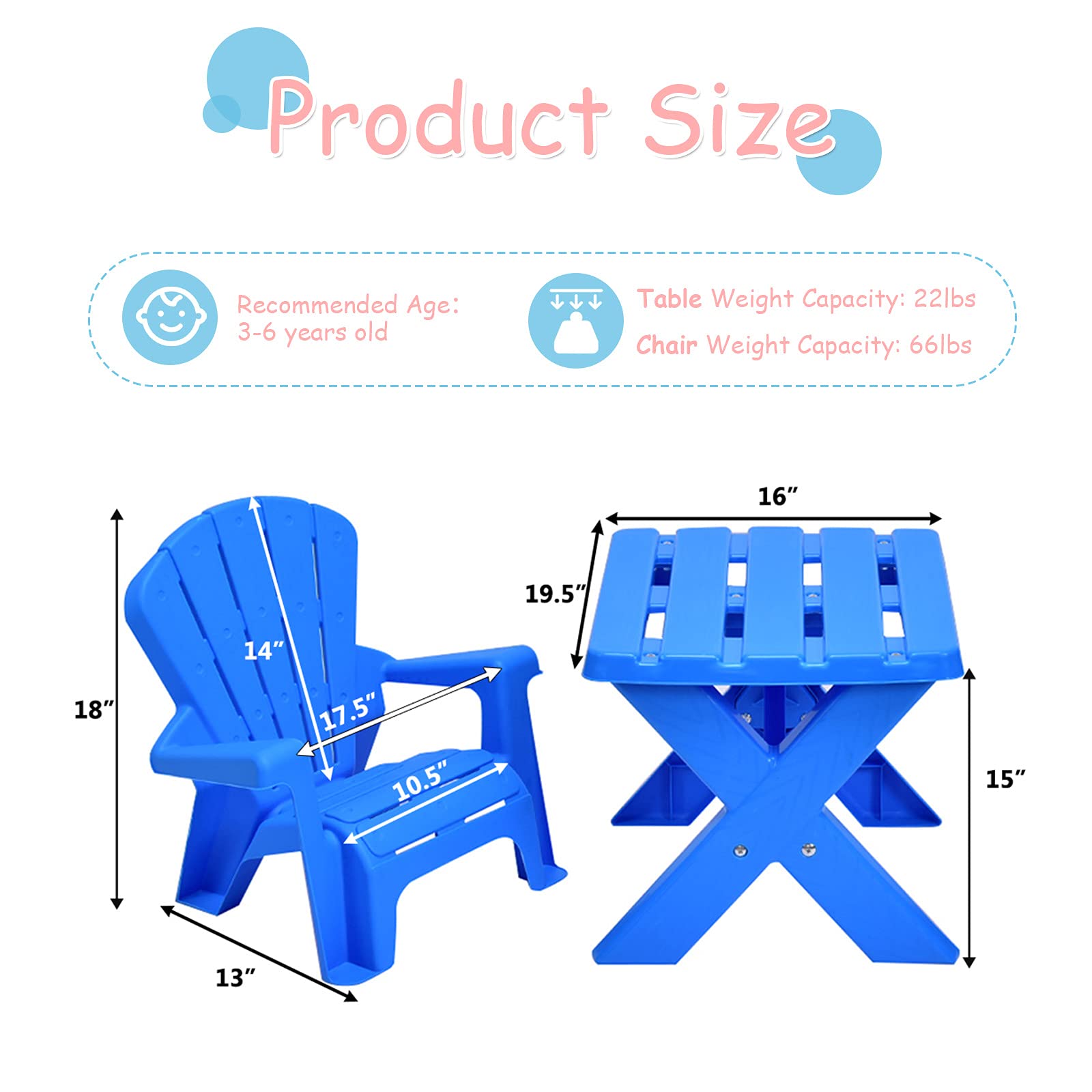 Costzon Kids Table and Chair Set - Toddler Activity Table with 2 Adirondack Chairs for Outdoor Play, Picnic, Garden & Beach (Blue) | Perfect for Backyard, Patio, Preschool & Daycare Activities