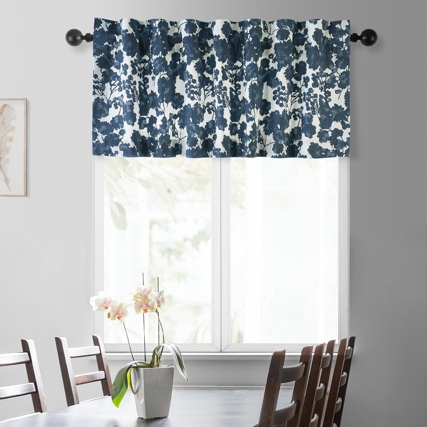 Fleur Blue Floral Printed Cotton Window Valance - Elegant Curtain Top for Living Room, Bedroom & Kitchen Decor