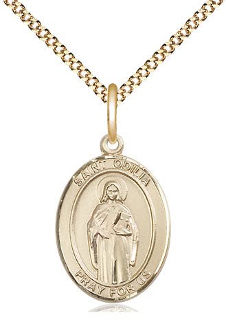 14kt Gold Filled St. Odilia Catholic Patron Saint Medal Pendant Necklace for Men & Women - Religious Jewelry Gift for Baptism, First Communion & Spiritual Protection