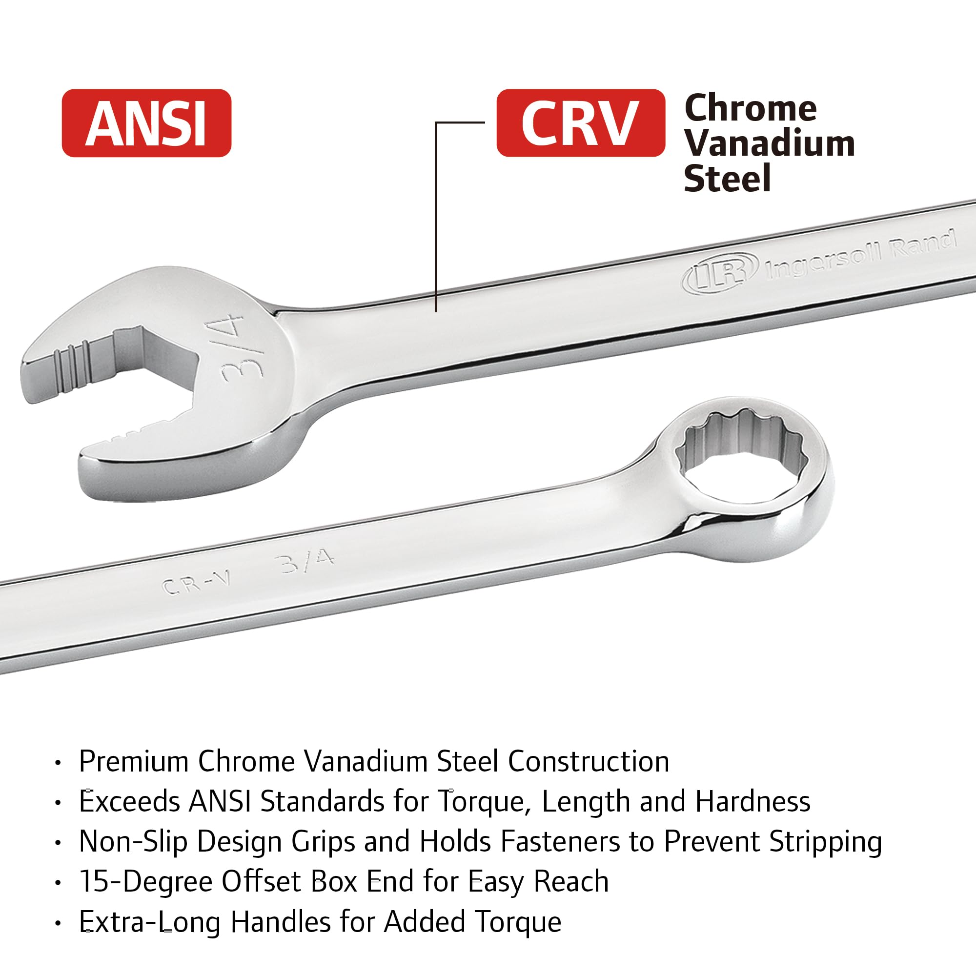 14-Piece Non-Slip Combination Wrench Set - SAE 752008, Silver Chrome Finish - Perfect for Automotive Repair, Plumbing & DIY Home Improvement Projects