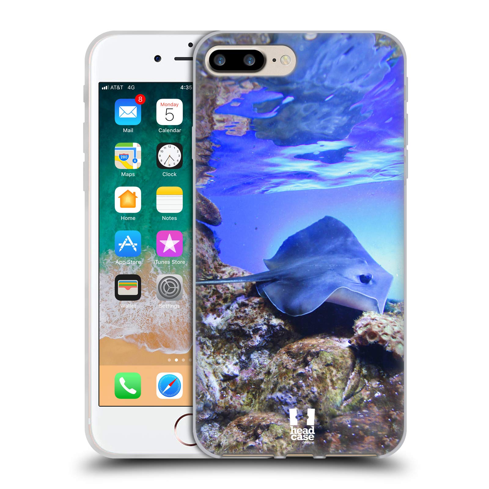 Stingray Coral Reef iPhone 7 Plus/8 Plus Case - Premium Soft Gel Cover with Matching Wallpaper | Famous Marine Animal Design | Perfect for Beach Lovers & Ocean Enthusiasts