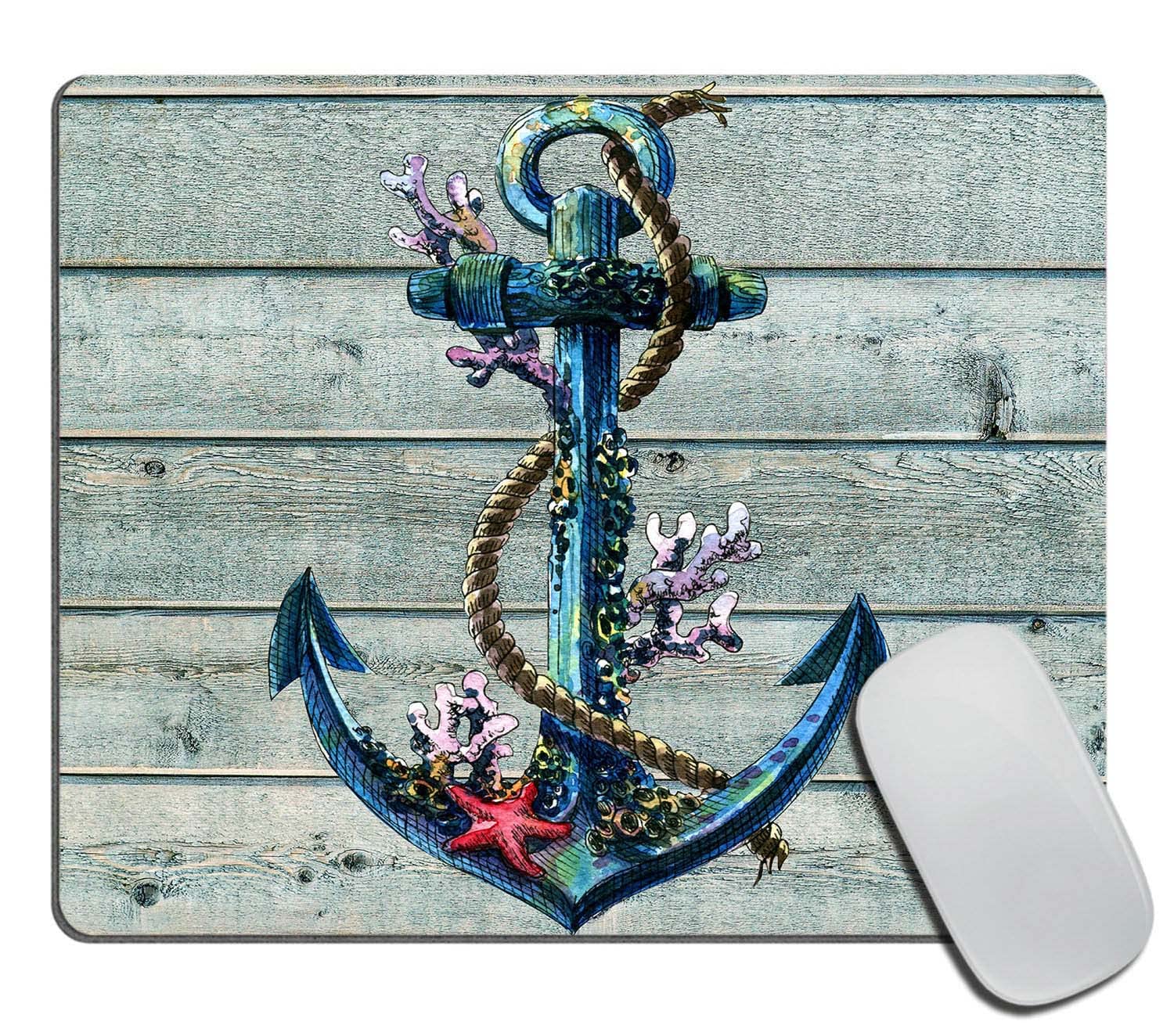 Rustic Wood Plank Nautical Theme Mouse Pad - Non-Slip Rubber Base Desk Mat for Office & Laptop (9.5