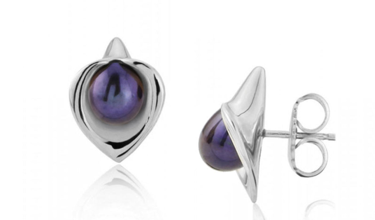 Amanda Cox Sterling Silver Medium Peacock Pearl Calla Lily Stud Earrings for Women – Elegant Jewelry Gift for Birthday, Wedding & Special Occasions