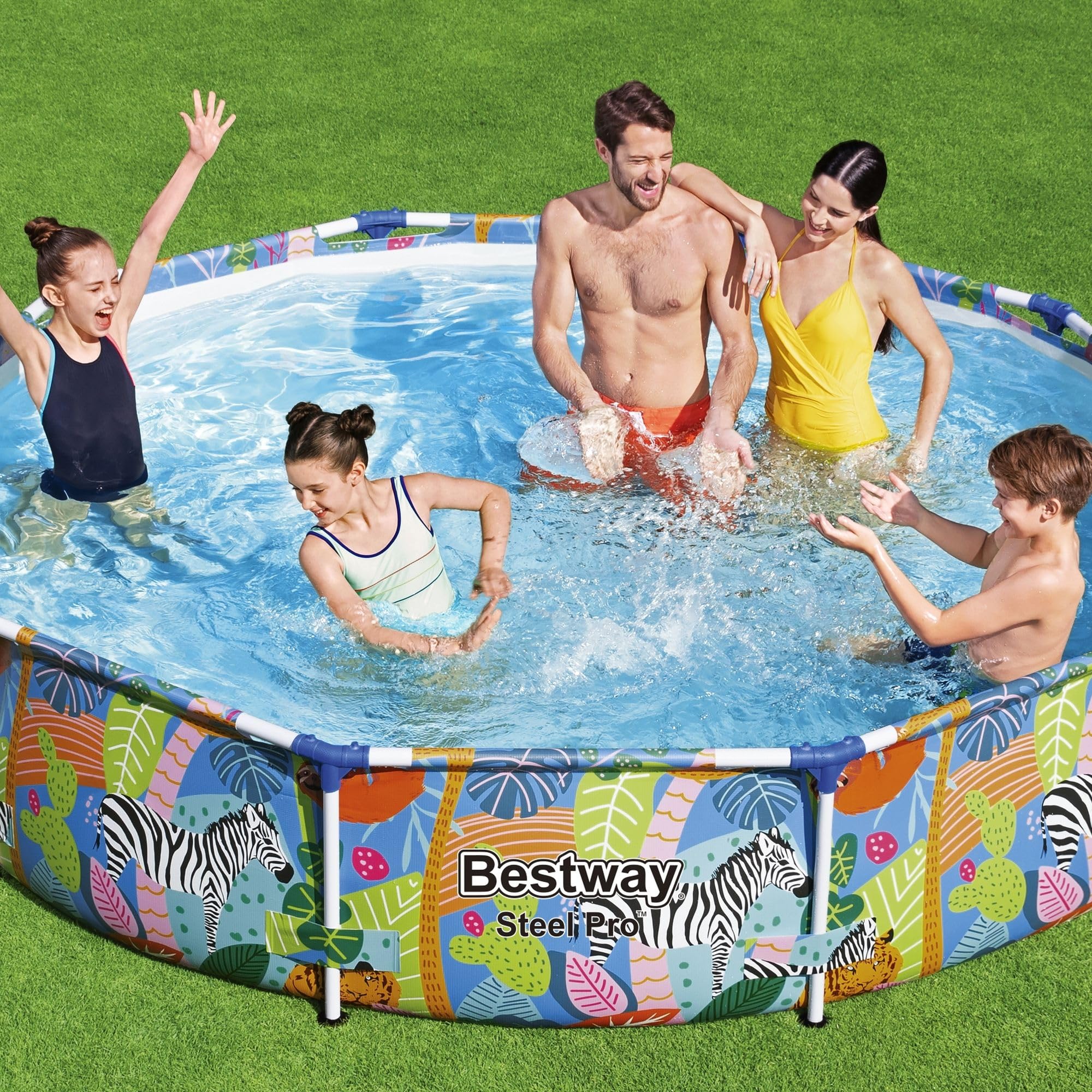 Bestway Safari 10FT Round Above Ground Steel Frame Swimming Pool - Durable Outdoor Garden Pool for Kids & Adults - Perfect for Backyard, Summer Fun, and Family Gatherings