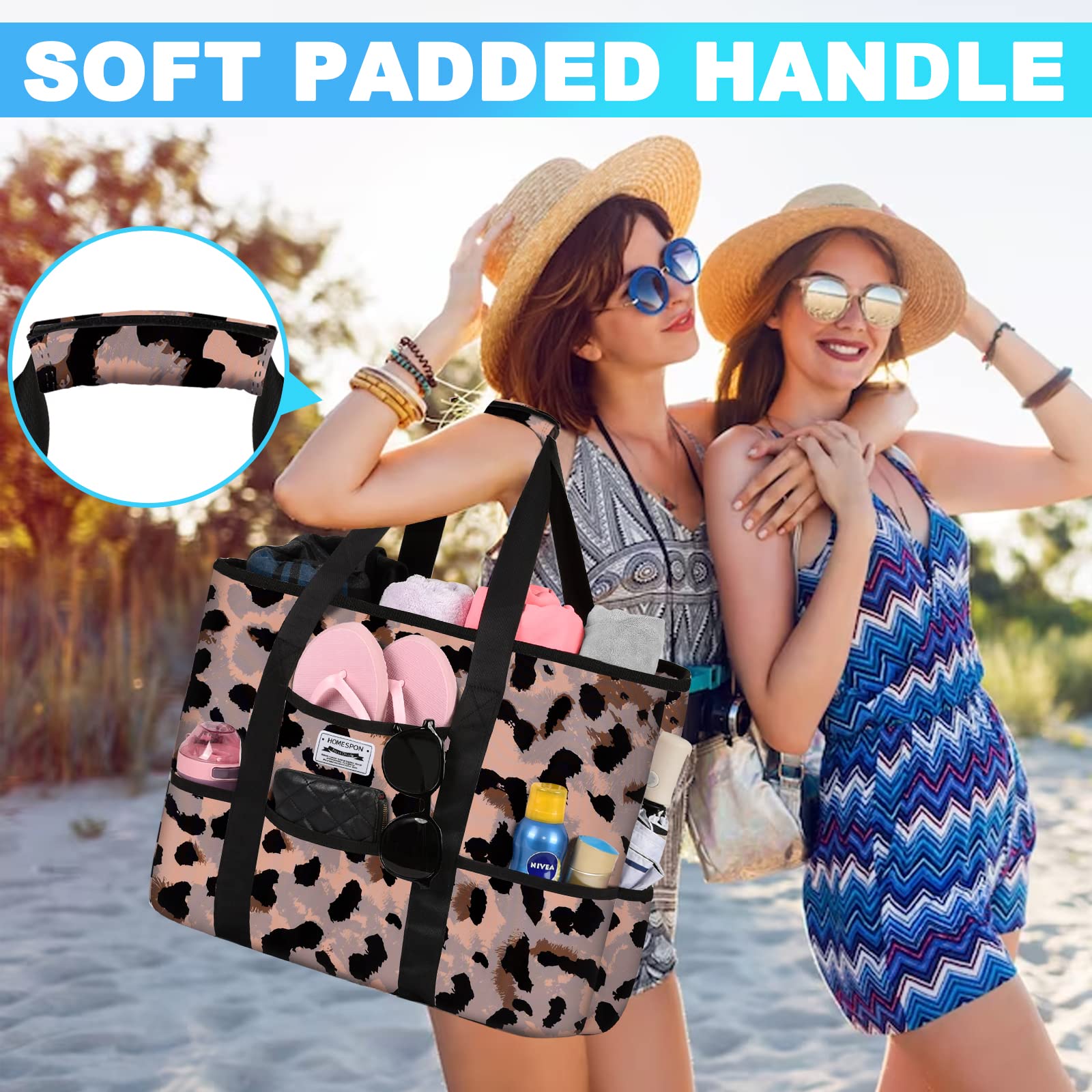 **Large Waterproof Beach Bag for Women - Sandproof Tote with Zipper & Pockets - Perfect for Travel, Vacation, Pool & Gym**    *Ideal for beach trips, swimming, gym workouts, and weekend getaways!*