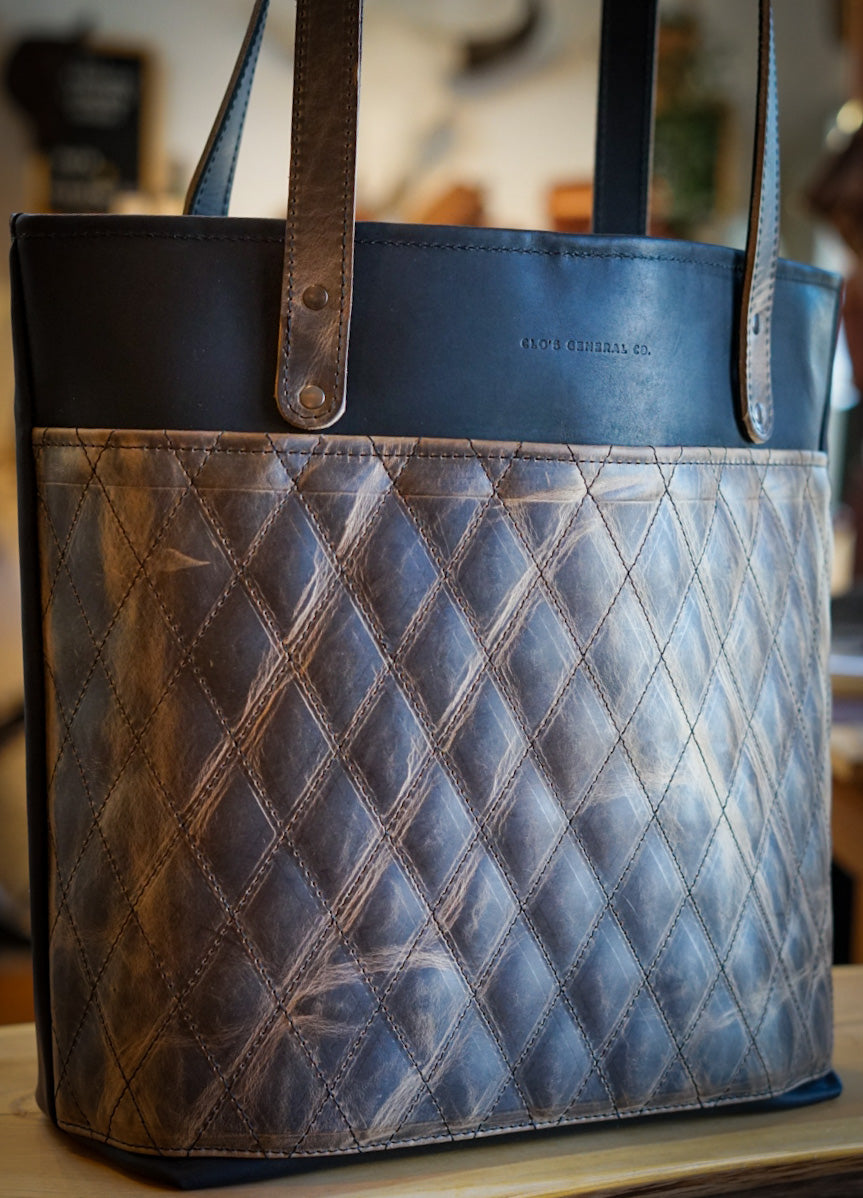 Durable Diamond Stitch Tote Bag - Flat Black & Hillbilly Sepia Colors - Perfect for Shopping, Beach Trips & Everyday Use