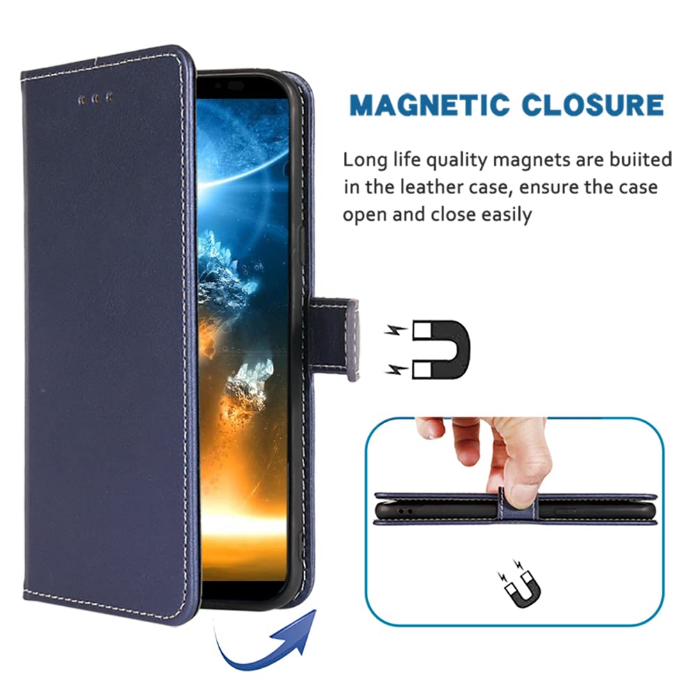 Blackview BV6300 Pro Wallet Case with Wrist Strap & Card Holder - Blue Flip Cover for Men & Women | Perfect for Work & Travel