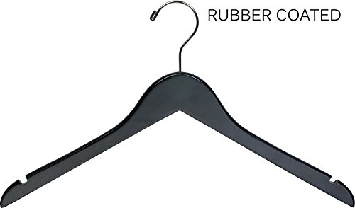 Space Saving Black Rubberized Wooden Hangers with Chrome Swivel Hook - 50 Pack Flat Clothes Hangers for Pants, Skirts & Straps - Durable Rubber Coated Hangers for Closet Organization by The Great American Hanger Company | Perfect for Home, Retail Stores & Laundry Businesses