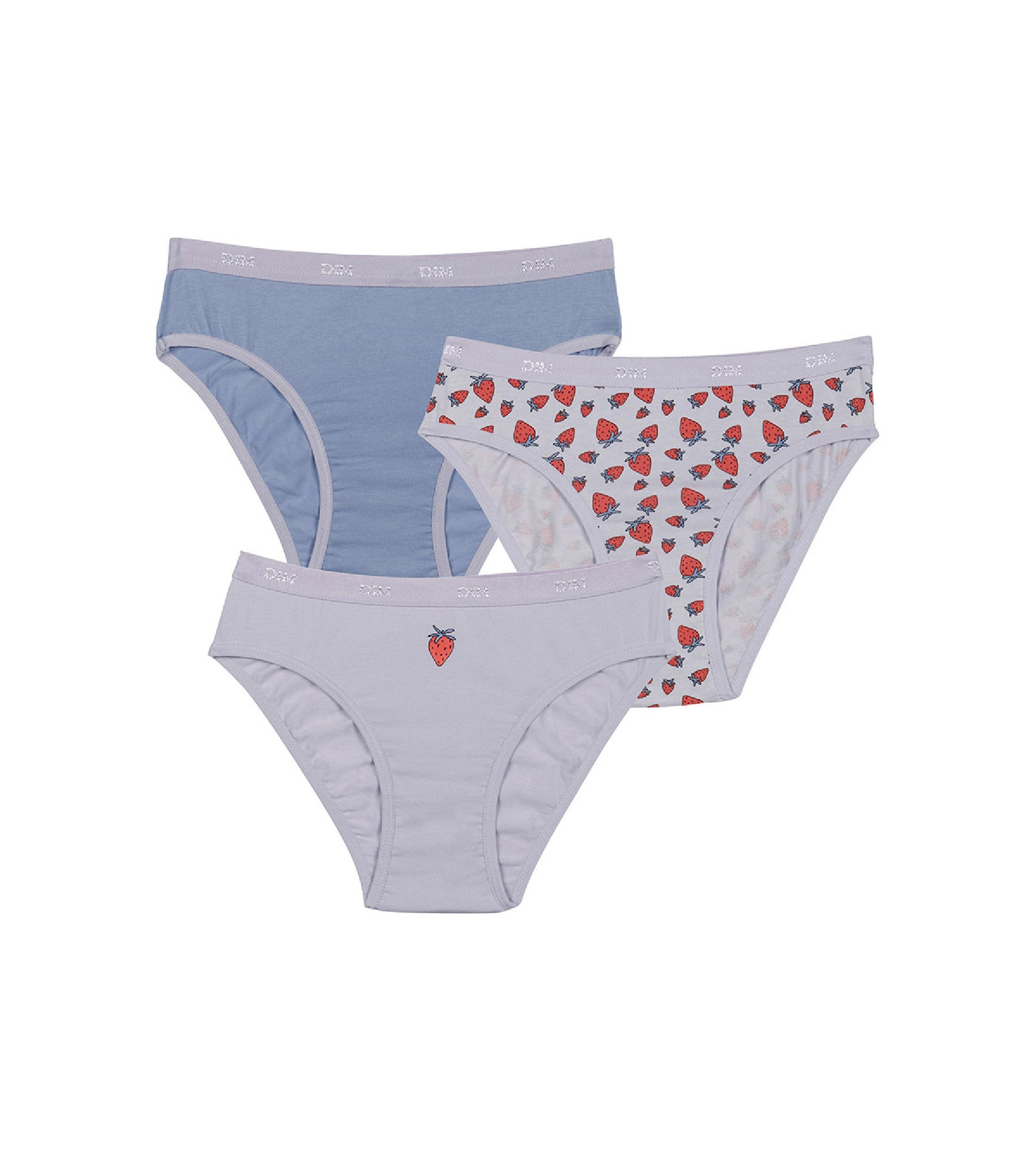 3 Pack Girls Cotton Stretch Underwear with Strawberry Print - Lila Les Pockets - Soft & Breathable for Everyday Wear, School & Playtime