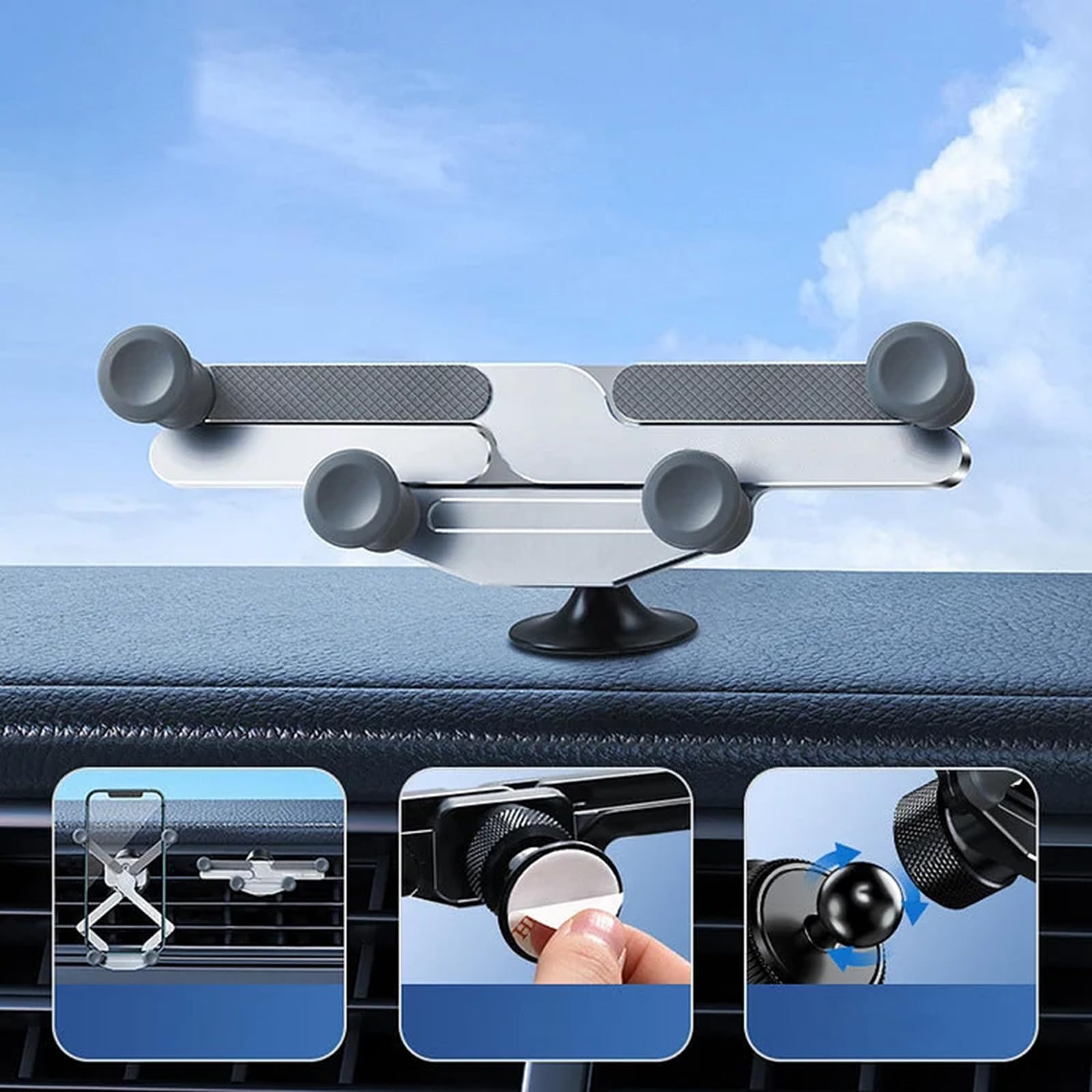 Universal Invisible Rotatable Air Vent Car Phone Mount Holder - 360° Adjustable, Expandable Grip for All Smartphones - Perfect for Dashboard & Vent Installation (Black, Sticker Version) - Ideal for GPS Navigation, Hands-Free Calling & Road Trips